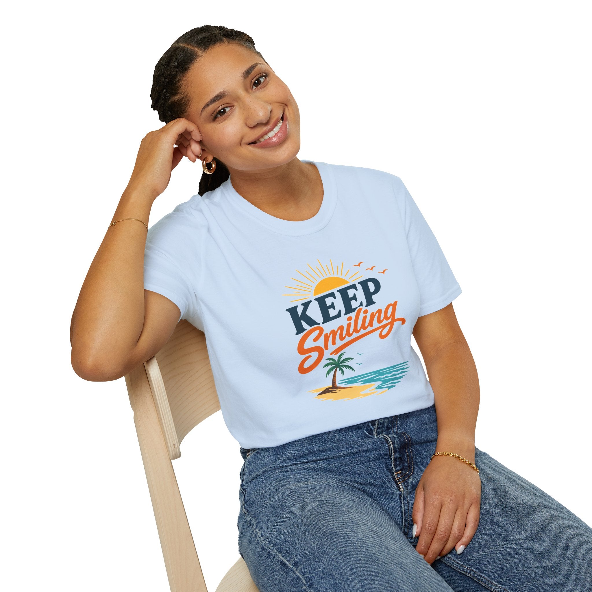 Keep Smiling Beach T-Shirt – Retro Sunset Palm Tee