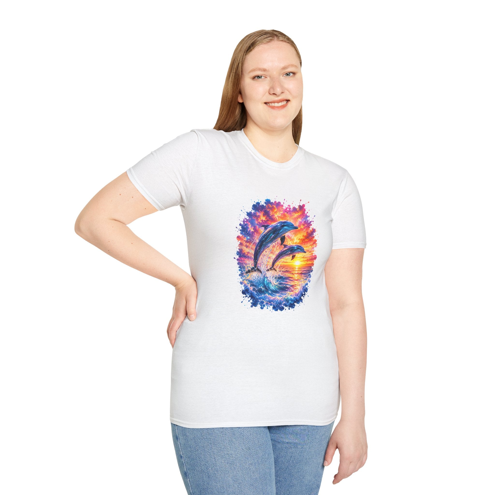 Dolphin Sunset TShirt  Vibrant Ocean Jump Graphic Tee