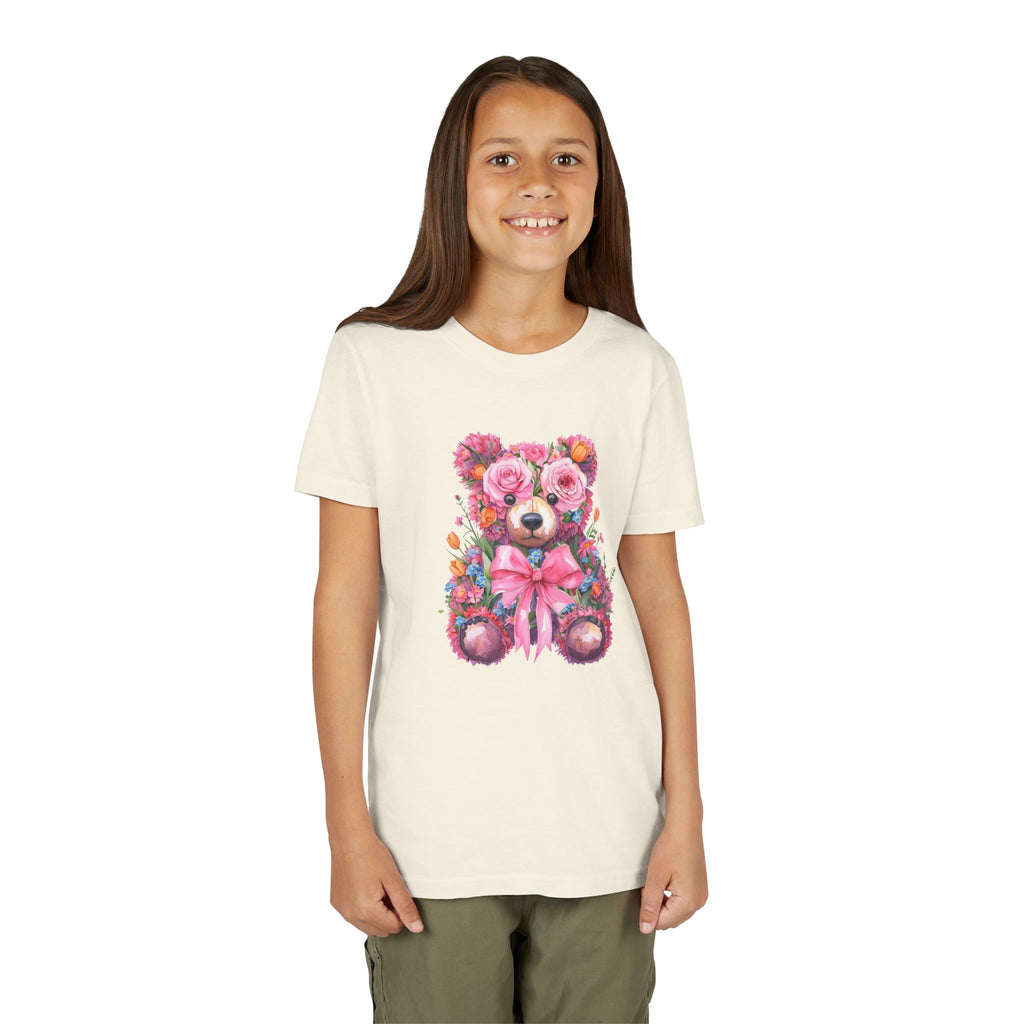 Floral Teddy Bear Kids T-Shirt, Cute Pink Bear Tee, Flower Bear Youth Shirt, Gift for Girls
