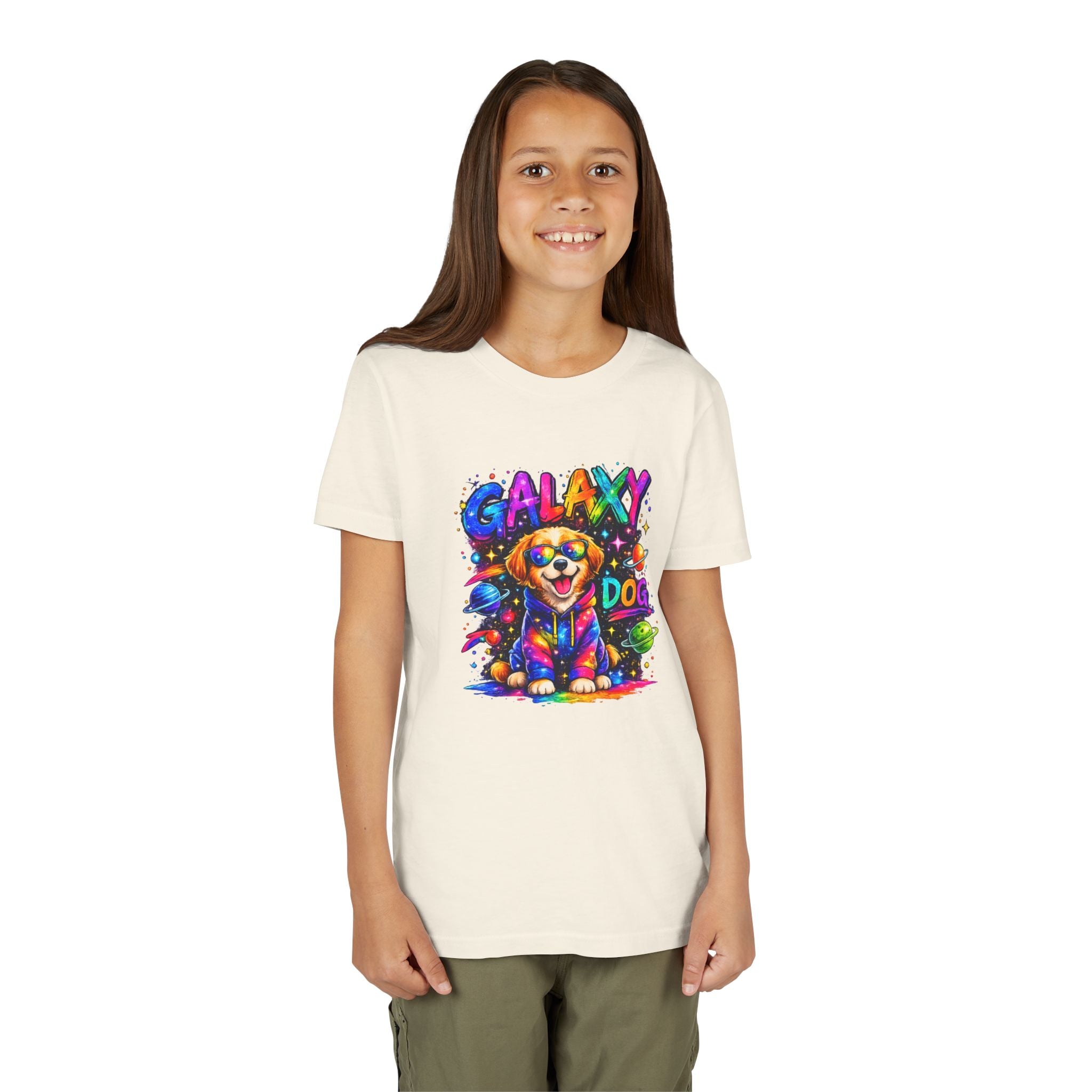 Galaxy Dog Youth Shirt, Space Puppy Kids T-Shirt, Colorful Dog Tee for Boys Girls, Rainbow Galaxy Dog Graphic Tee, Cute Gift for Dog Lovers