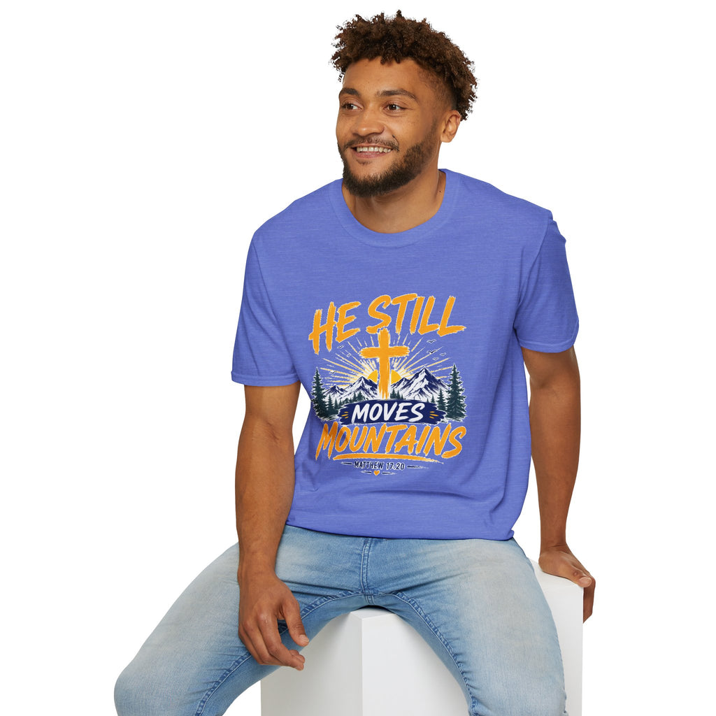 He Still Moves Mountains Shirt, Christian T-Shirt, Faith Cross Tee, Bible Verse Shirt, Religious Gift