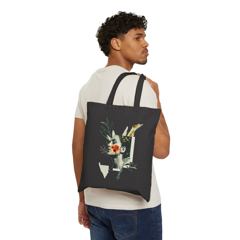 Artistic Floral Portrait Tote — Botanical Collage Cotton Canvas Bag
