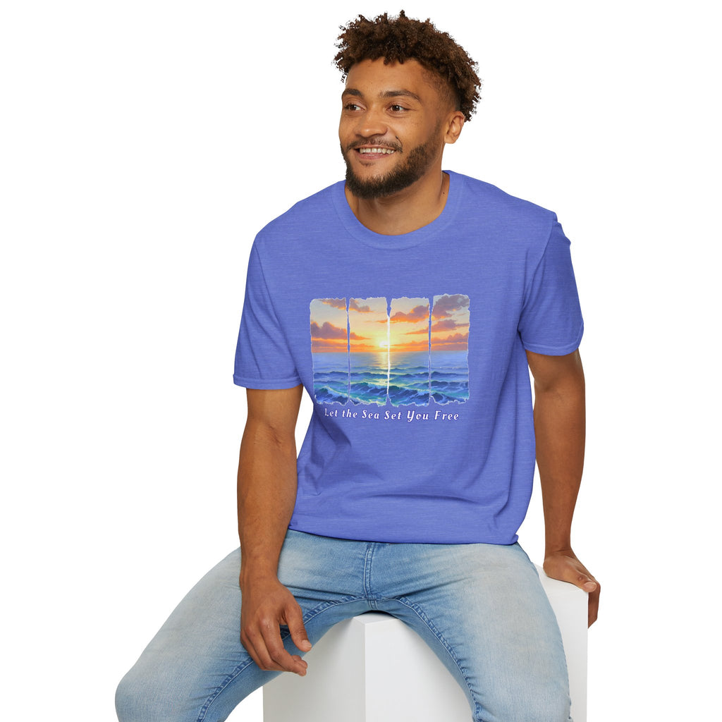 Sunset Ocean Shirt Let the Sea Set You Free Beach T Shirt Summer Vacation Tee Aesthetic Sea Wave Graphic Shirt