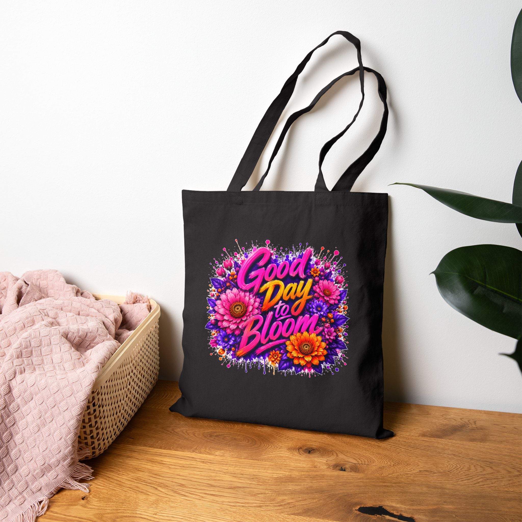 Good Day to Bloom Floral Tote Bag — Inspirational Garden Canvas Shopper