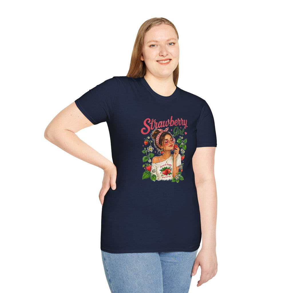 Strawberry Girl T-Shirt, Cute Strawberry Graphic Tee, Retro Fruit Shirt, Summer Women's T-Shirt