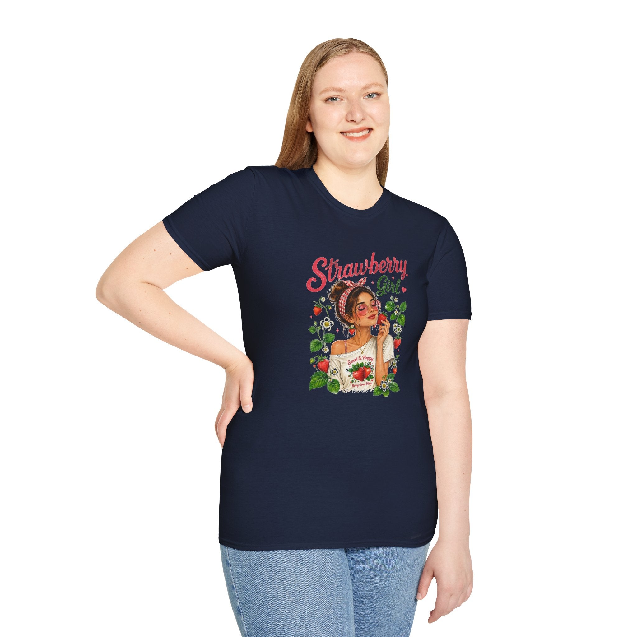 Strawberry Girl T-Shirt, Cute Strawberry Graphic Tee, Retro Fruit Shirt, Summer Women's T-Shirt