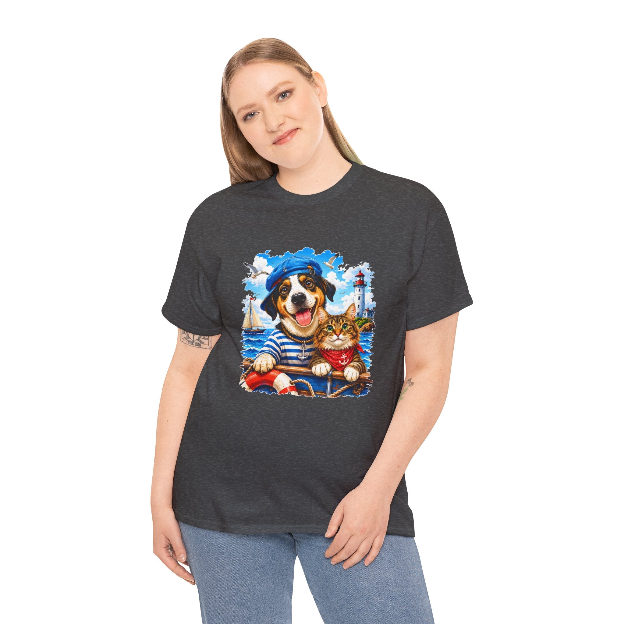 Nautical Dog & Cat T-Shirt | Sailor Pet Graphic Tee | Coastal Animal Lover Shirt | Beach Dog Cat Gift
