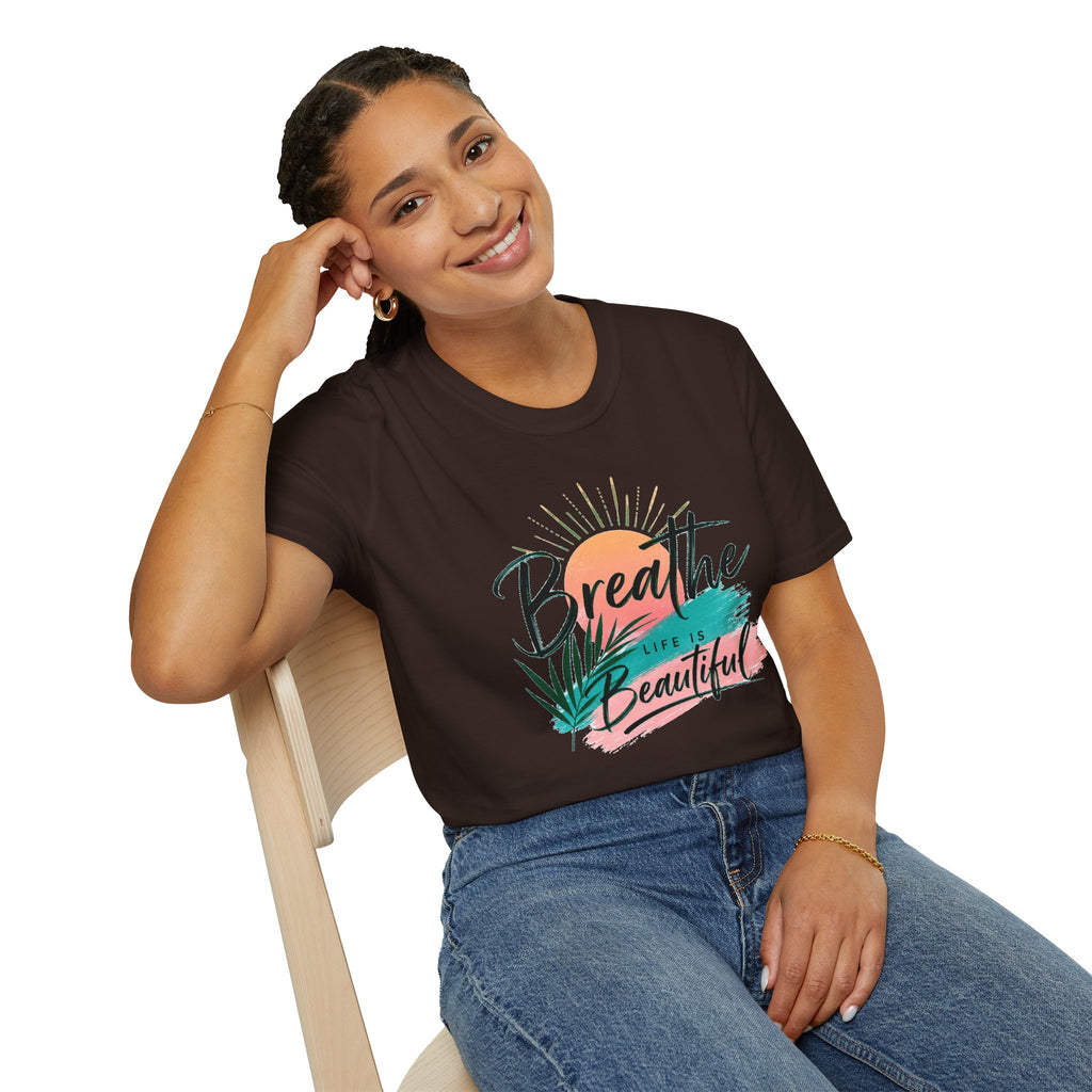 Breathe Life Is Beautiful Shirt, Inspirational T-Shirt for Women, Positive Quote Tee, Motivational Graphic Tee, Summer Vacation Shirt, Gift for Her