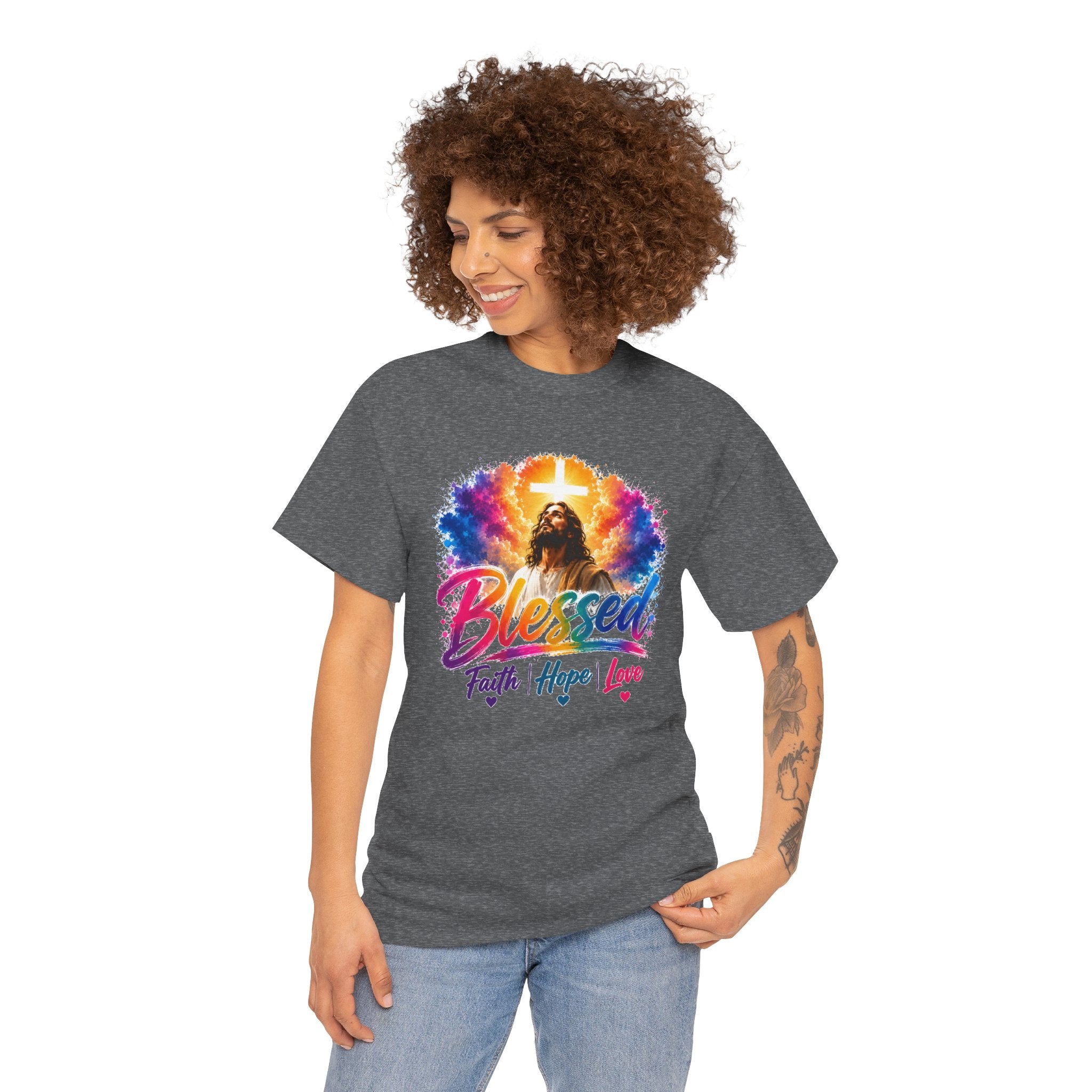 Blessed Faith Hope Love Shirt, Jesus Cross Christian Tee, Religious Gift, Colorful Faith Unisex T-Shirt
