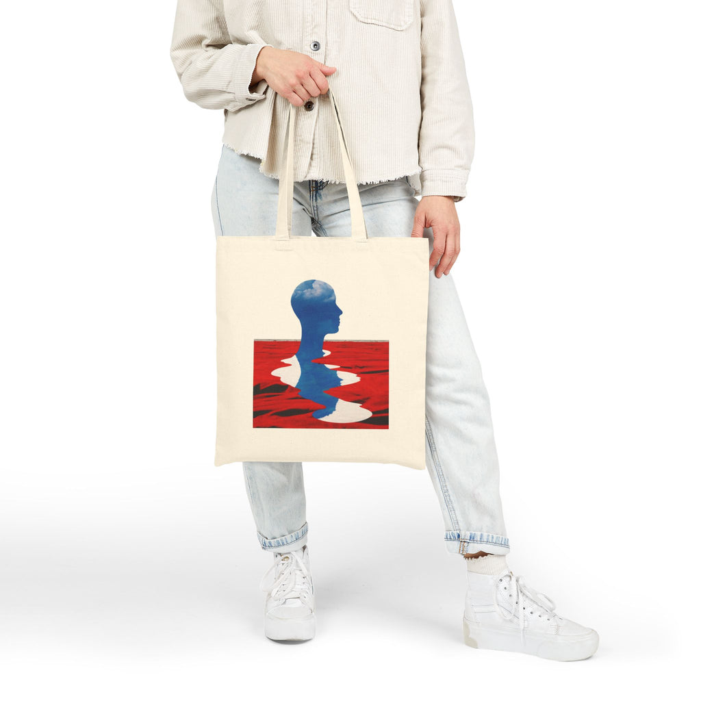 Abstract Reflection Canvas Tote - Blue Silhouette Red Water Art Bag