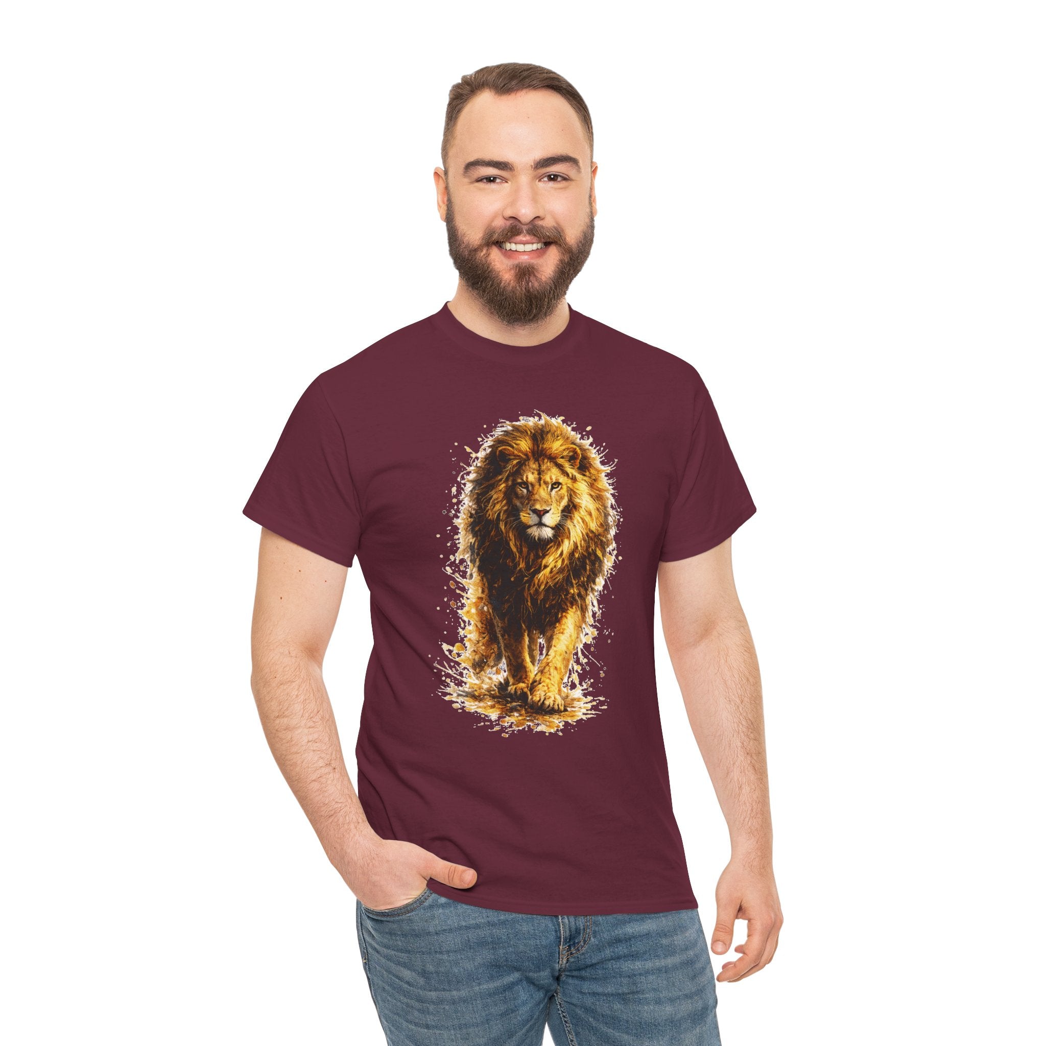 Lion Graphic T-Shirt, Majestic Walking Lion Tee, Watercolor Wildlife Shirt, Unisex Animal Graphic Tee, Lion Lover Gift, Nature Art Shirt