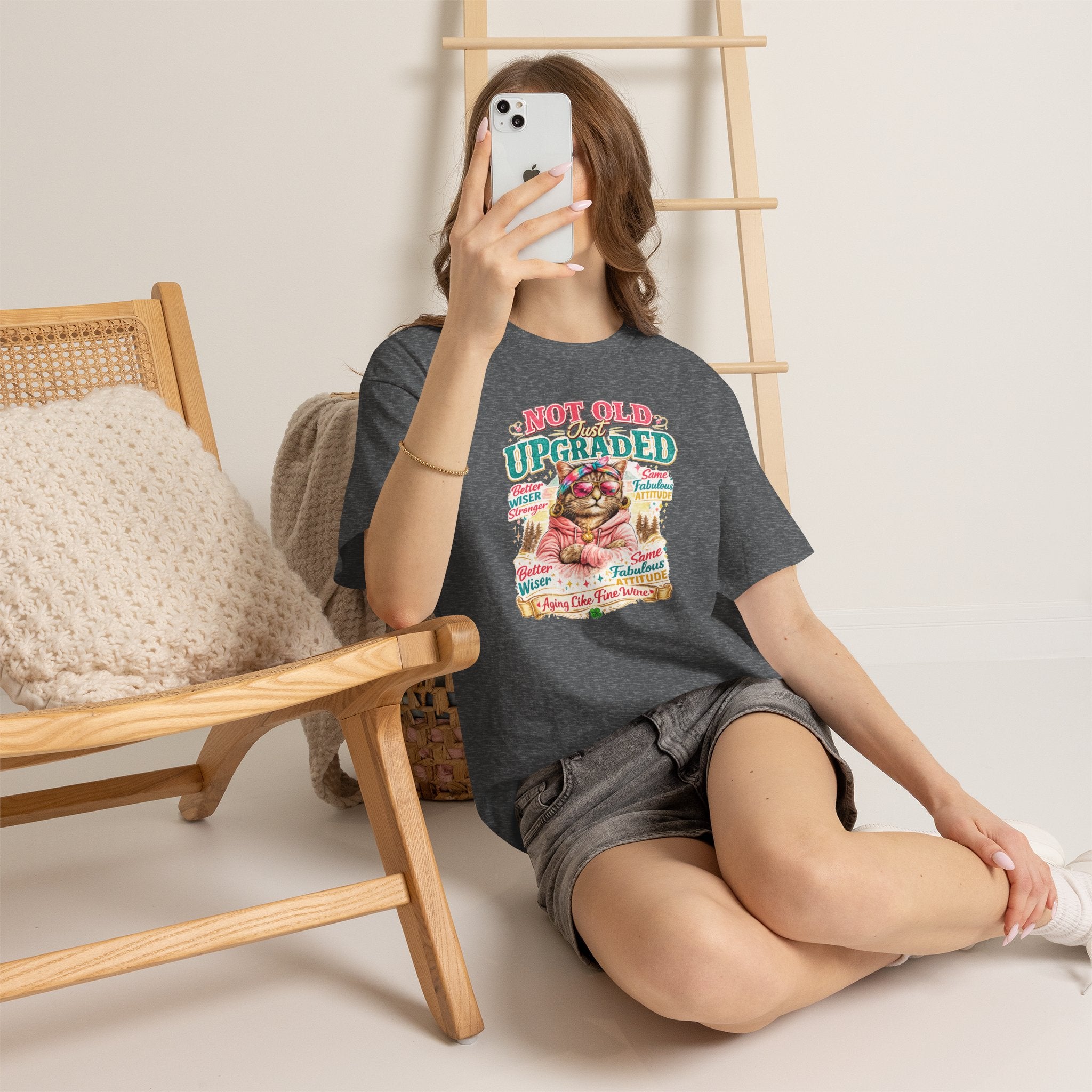 Not Old Just Upgraded Cat T-Shirt | Funny Cat Lover Tee | Vintage Birthday Shirt | Cute Kitty Graphic Tee | Gift for Cat Mom | Cat Lover Gift