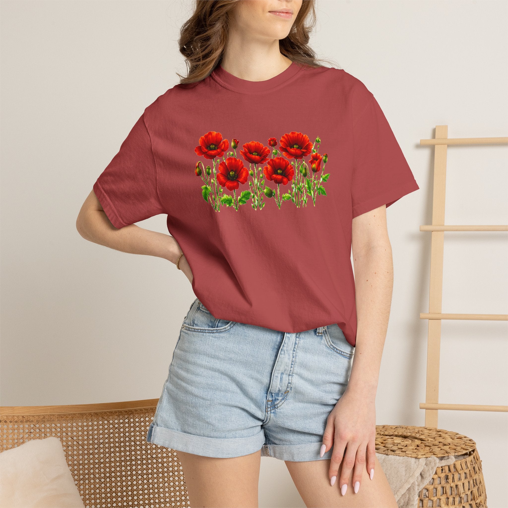 Red Poppy Shirt, Floral T-Shirt for Women, Wildflower Graphic Tee, Botanical Garden Shirt, Comfort Colors Tee