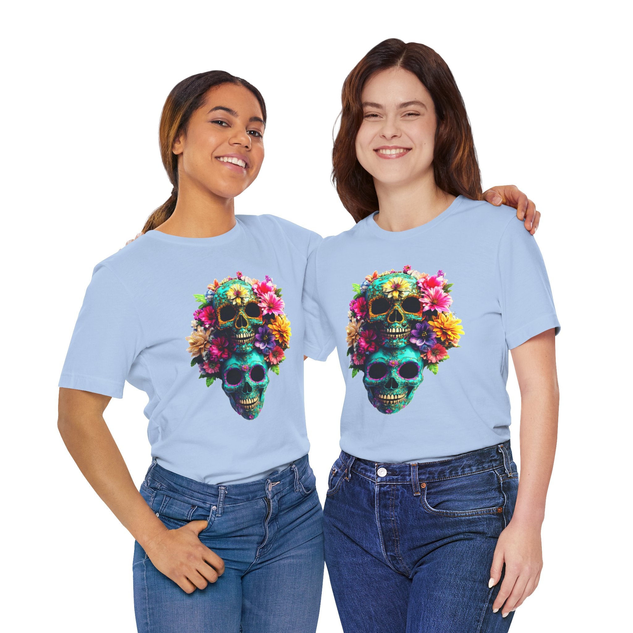 Floral Skull T-Shirt, Day of the Dead Shirt, Sugar Skull Graphic Tee, Colorful Skull Tee, Gothic Floral Shirt