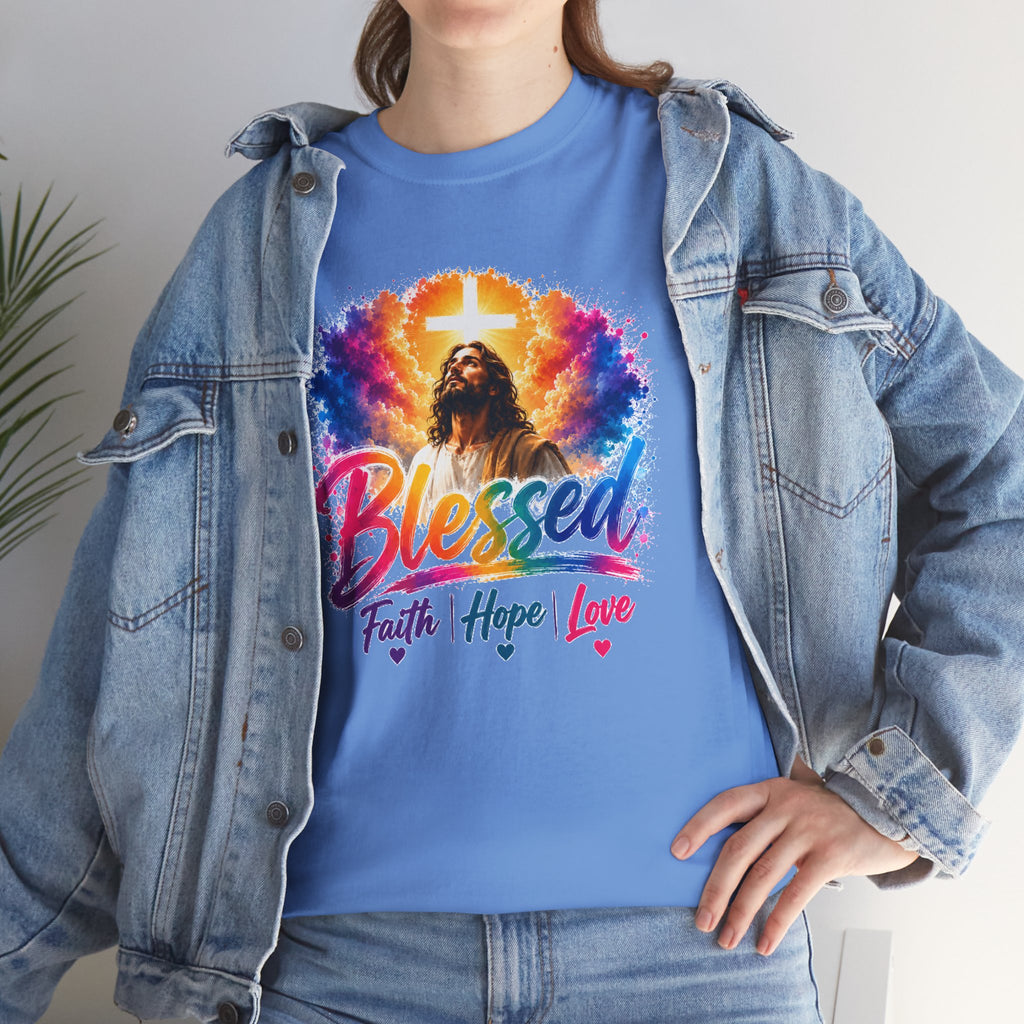 Blessed Faith Hope Love Shirt, Jesus Cross Christian Tee, Religious Gift, Colorful Faith Unisex T-Shirt
