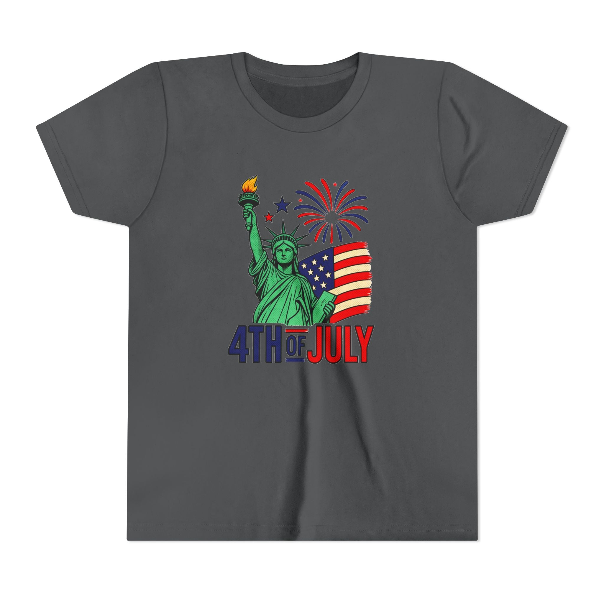 Kids 4th of July T-Shirt – Statue of Liberty, Flag & Fireworks Youth Tee