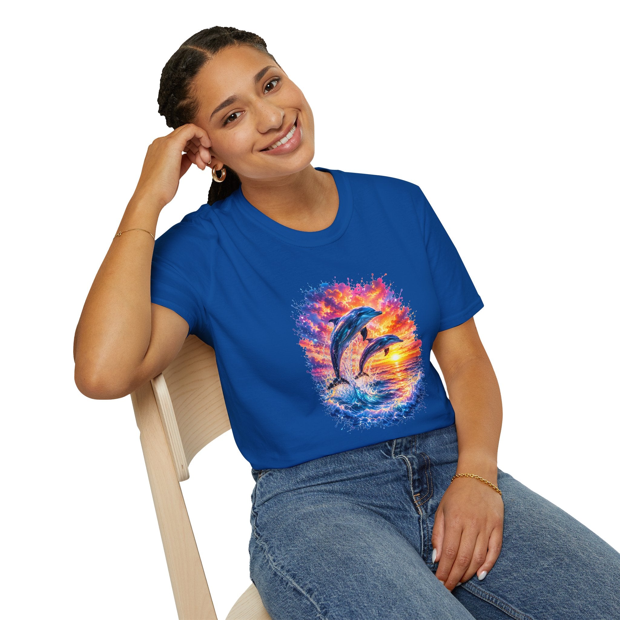 Dolphin Sunset TShirt  Vibrant Ocean Jump Graphic Tee