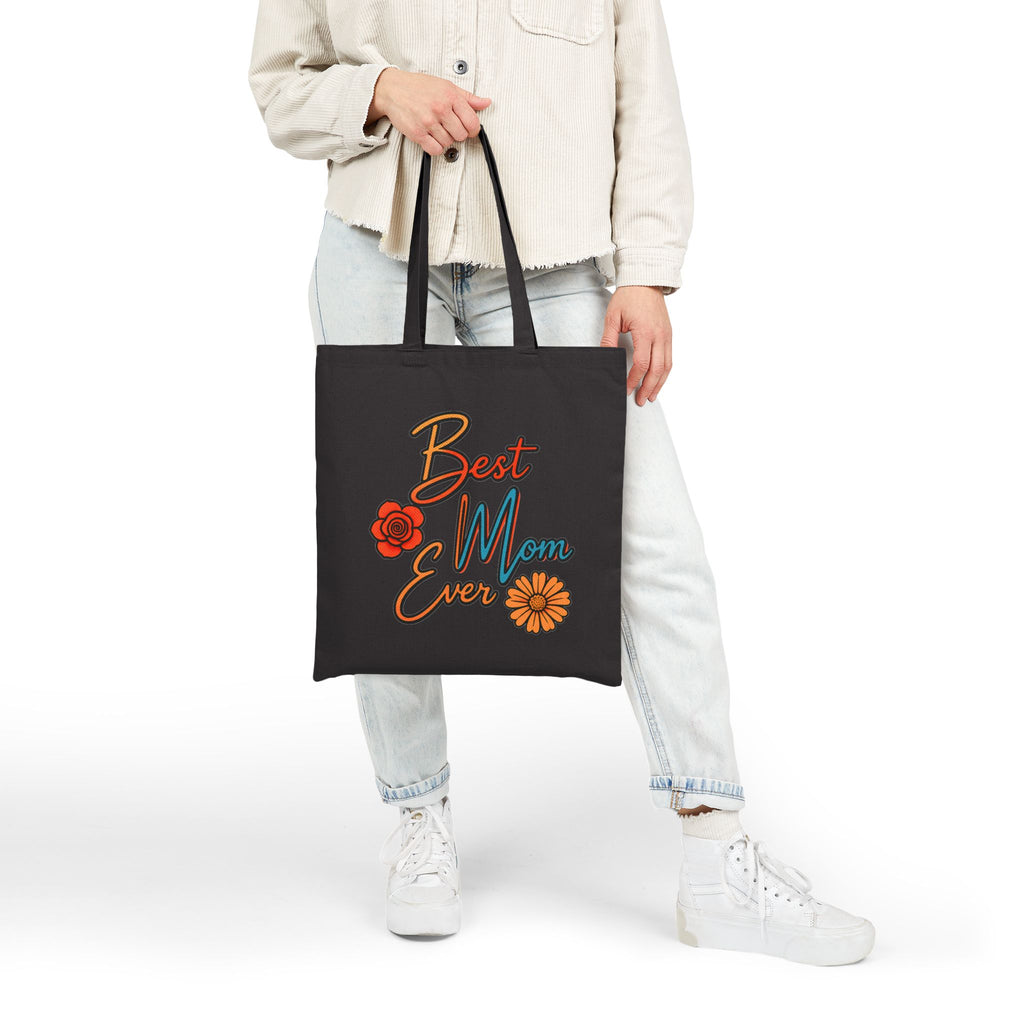 Best Mom Ever Tote Bag, Floral Canvas Bag, Cute Gift for Mom, Retro Style Reusable Bag, Mother’s Day Gift