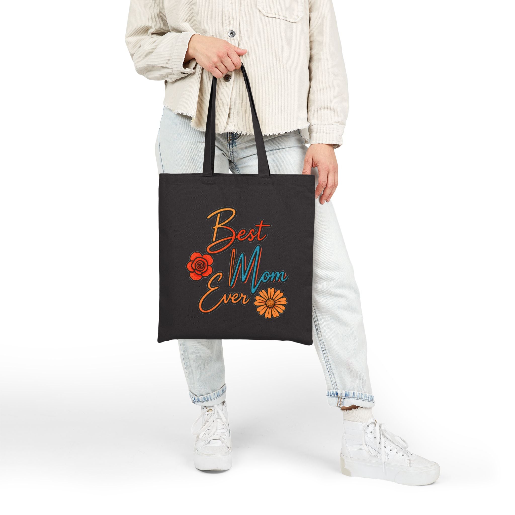 Best Mom Ever Tote Bag, Floral Canvas Bag, Cute Gift for Mom, Retro Style Reusable Bag, Mother’s Day Gift