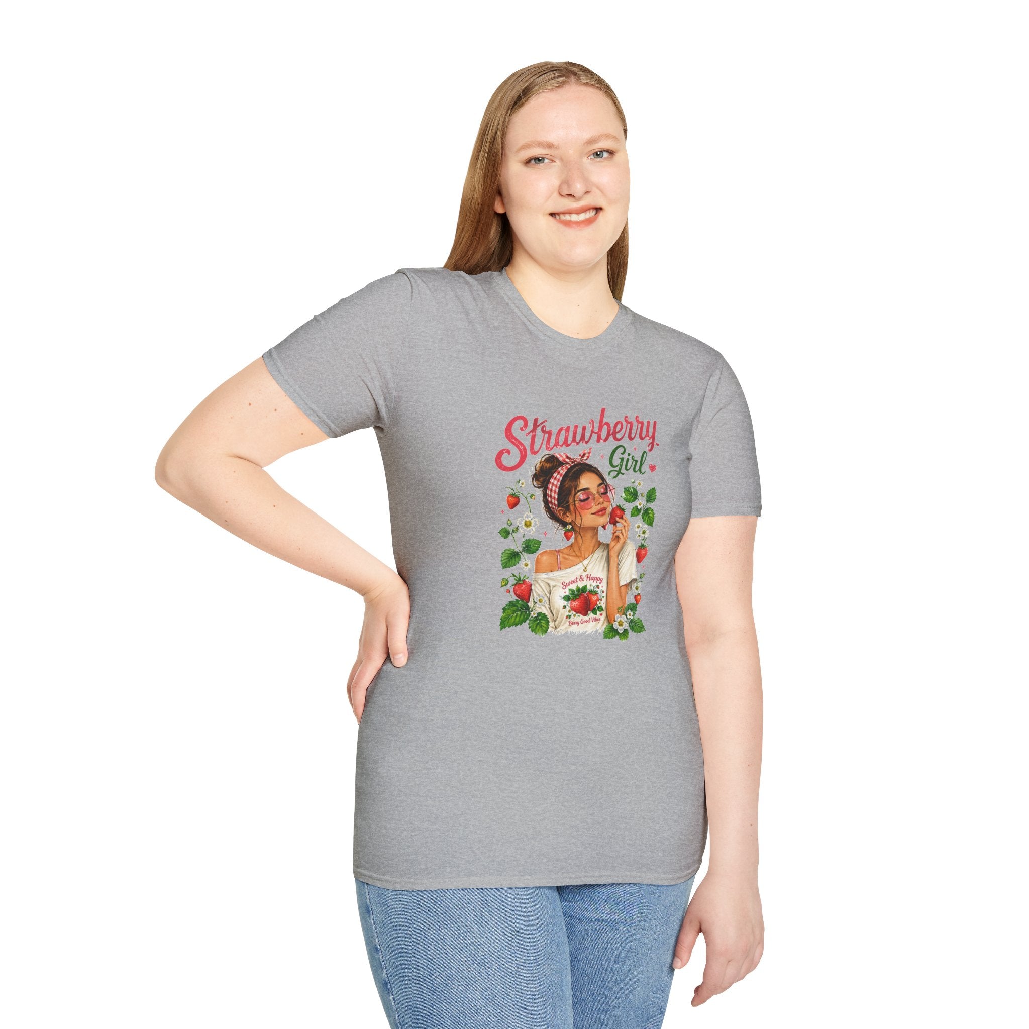 Strawberry Girl T-Shirt, Cute Strawberry Graphic Tee, Retro Fruit Shirt, Summer Women's T-Shirt