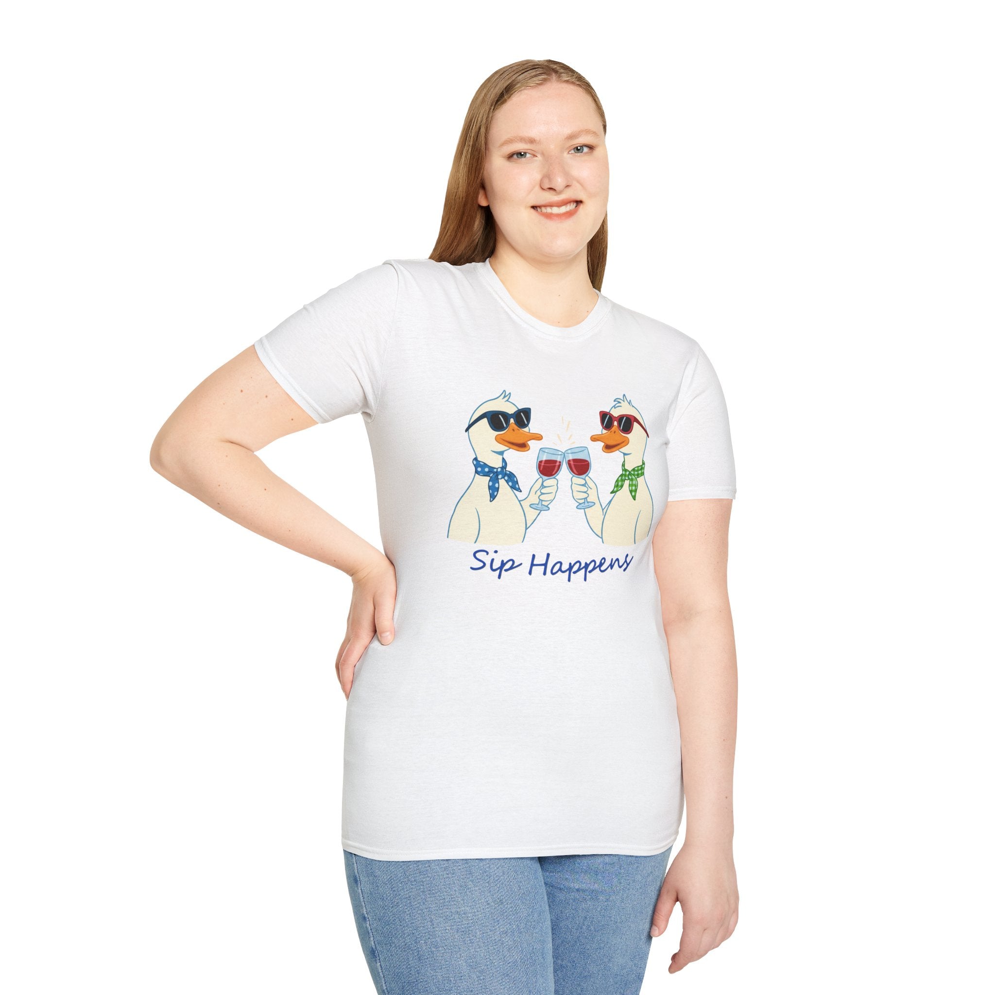 Funny Duck Shirt "Sip Happens" – Cute Drinking Ducks T-Shirt, Wine Lover Gift, Humor Graphic Tee, Casual Unisex Shirt