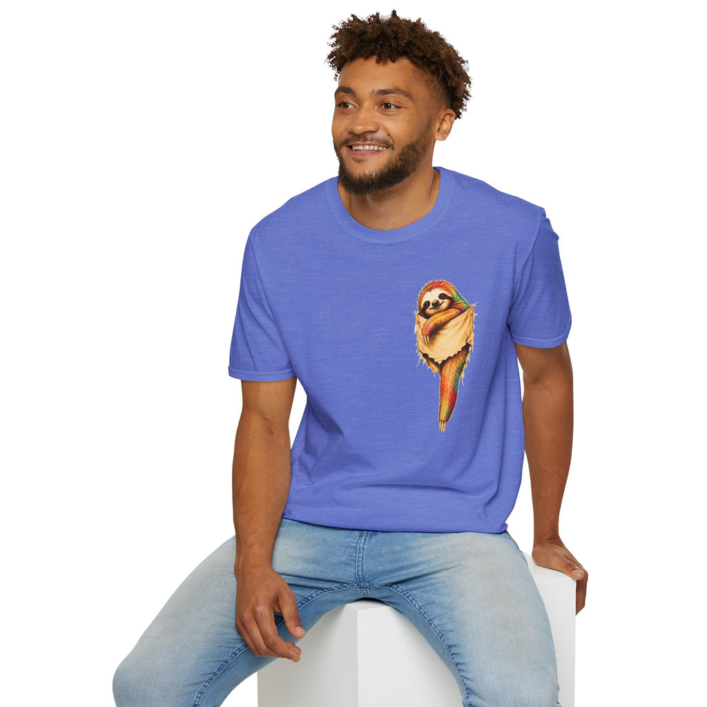 Sloth Pocket Tee — Cute Hugging Sloth Graphic T-Shirt