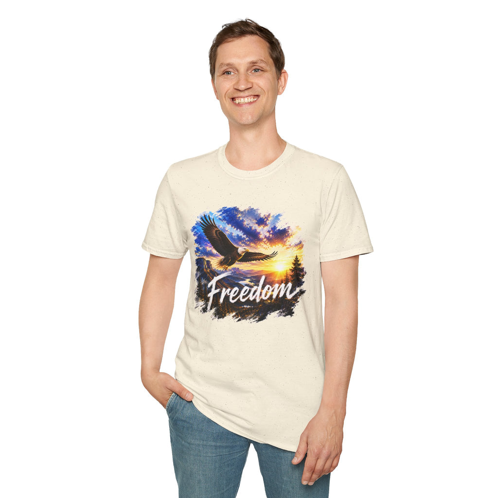 Freedom Eagle T-Shirt, Soaring Eagle Graphic Tee, Sunset Wildlife Shirt, Nature Lover Gift, Unisex Outdoor Tee