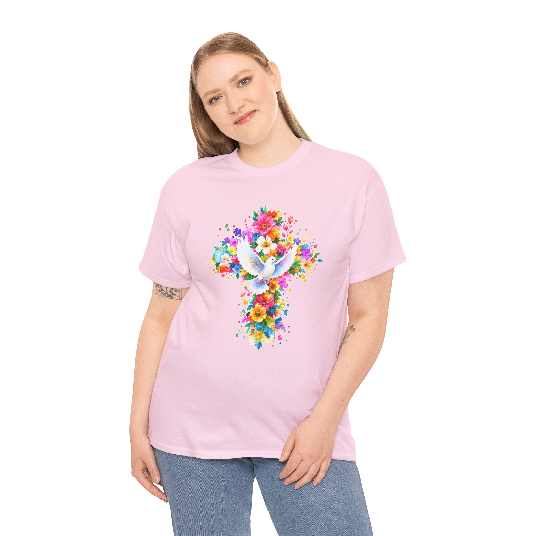 Christian Floral Cross T-Shirt | Dove Faith Shirt | Religious Graphic Tee | Holy Spirit Shirt | Easter Gift | Church Shirt