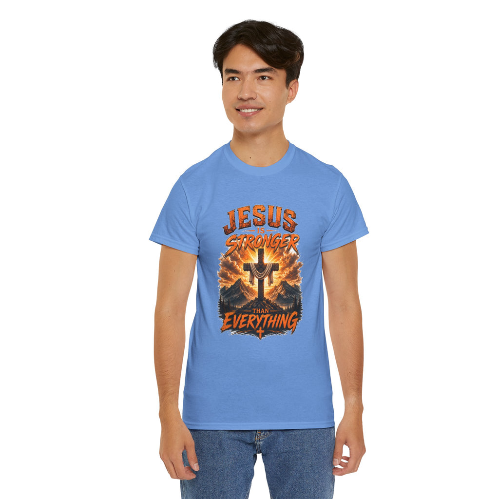 Jesus Is Stronger Than Everything Christian T-Shirt | Faith Cross Graphic Tee | Religious Unisex Shirt | Christian Gift