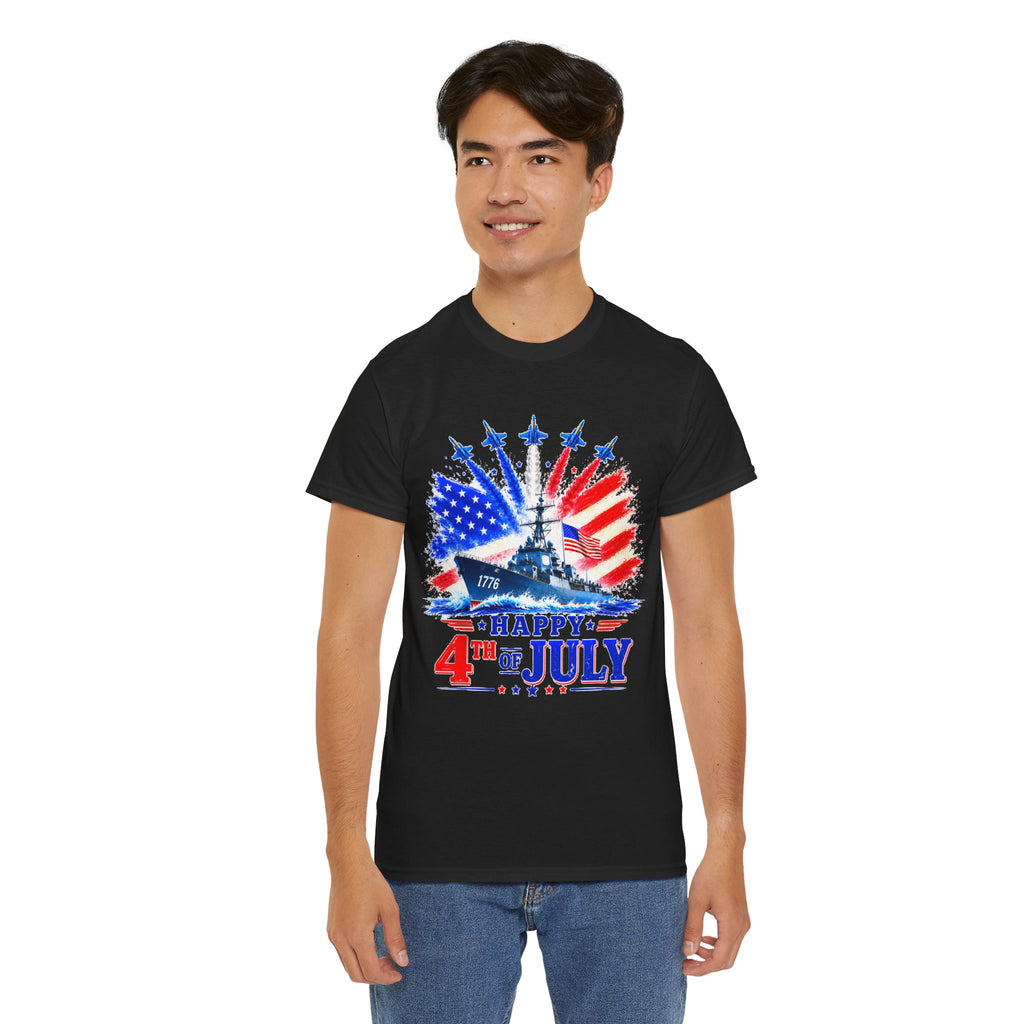 Happy 4th of July Shirt, Patriotic USA Flag Tee, American Eagle & Navy Ship Shirt, Independence Day T-Shirt, Military Pride Gift
