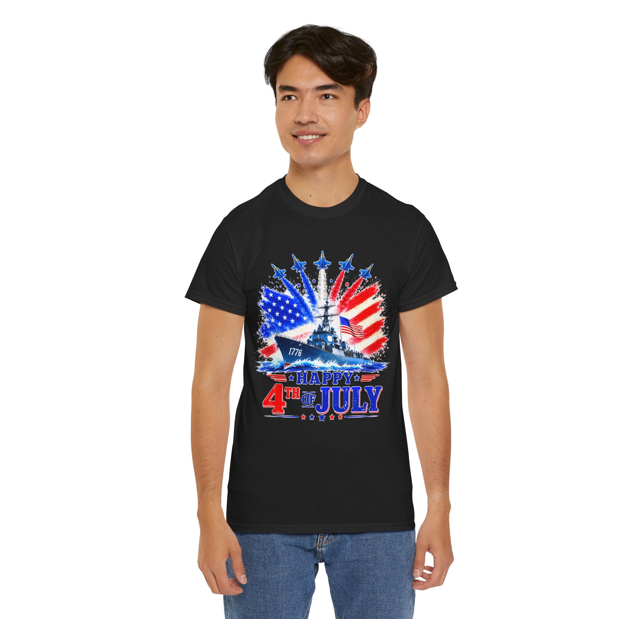 Happy 4th of July Shirt, Patriotic USA Flag Tee, American Eagle & Navy Ship Shirt, Independence Day T-Shirt, Military Pride Gift