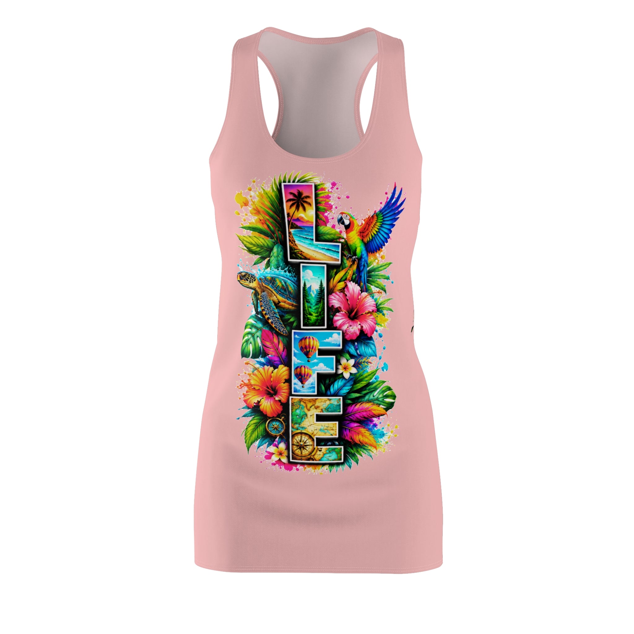 Tropical "LIFE" Racerback Dress — Floral Parrot Summer Sundress