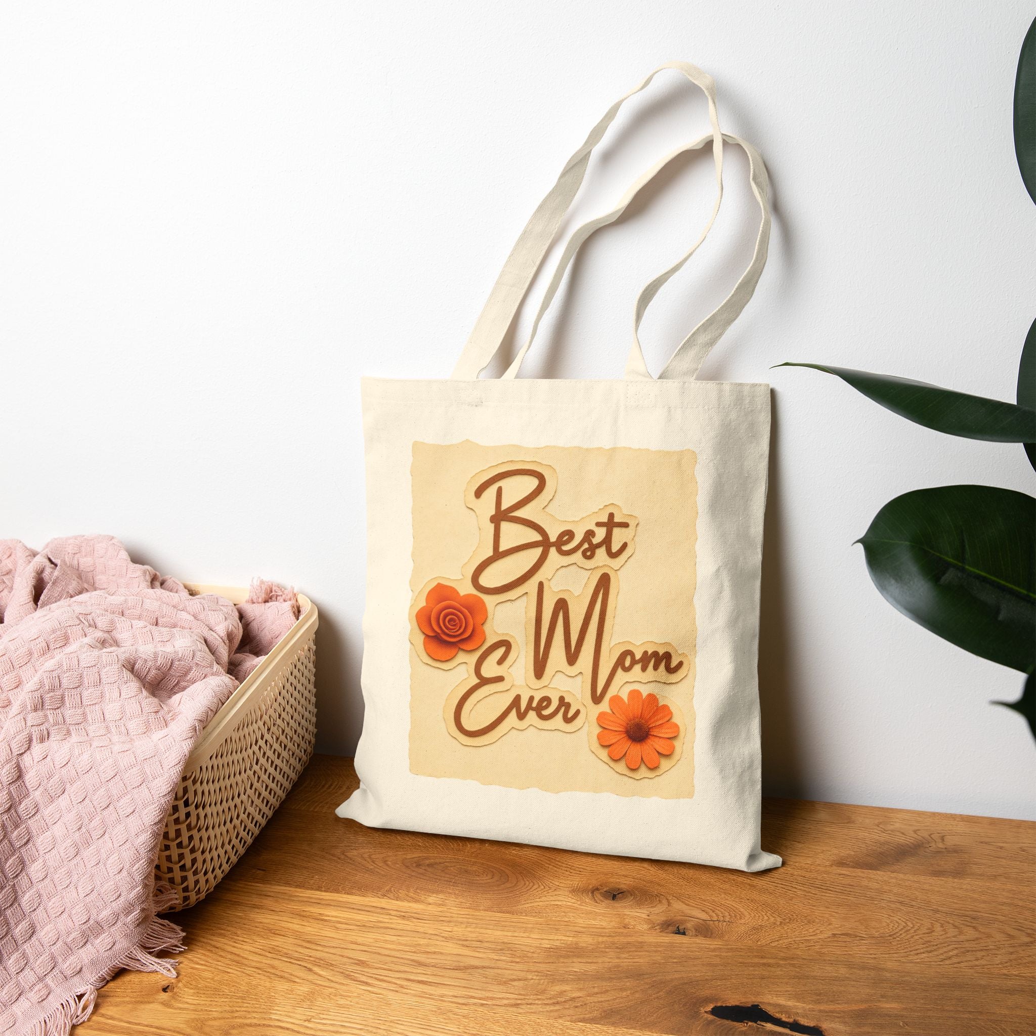 Best Mom Ever Tote Bag, Floral Canvas Bag, Cute Gift for Mom, Retro Style Reusable Bag, Mother’s Day Gift