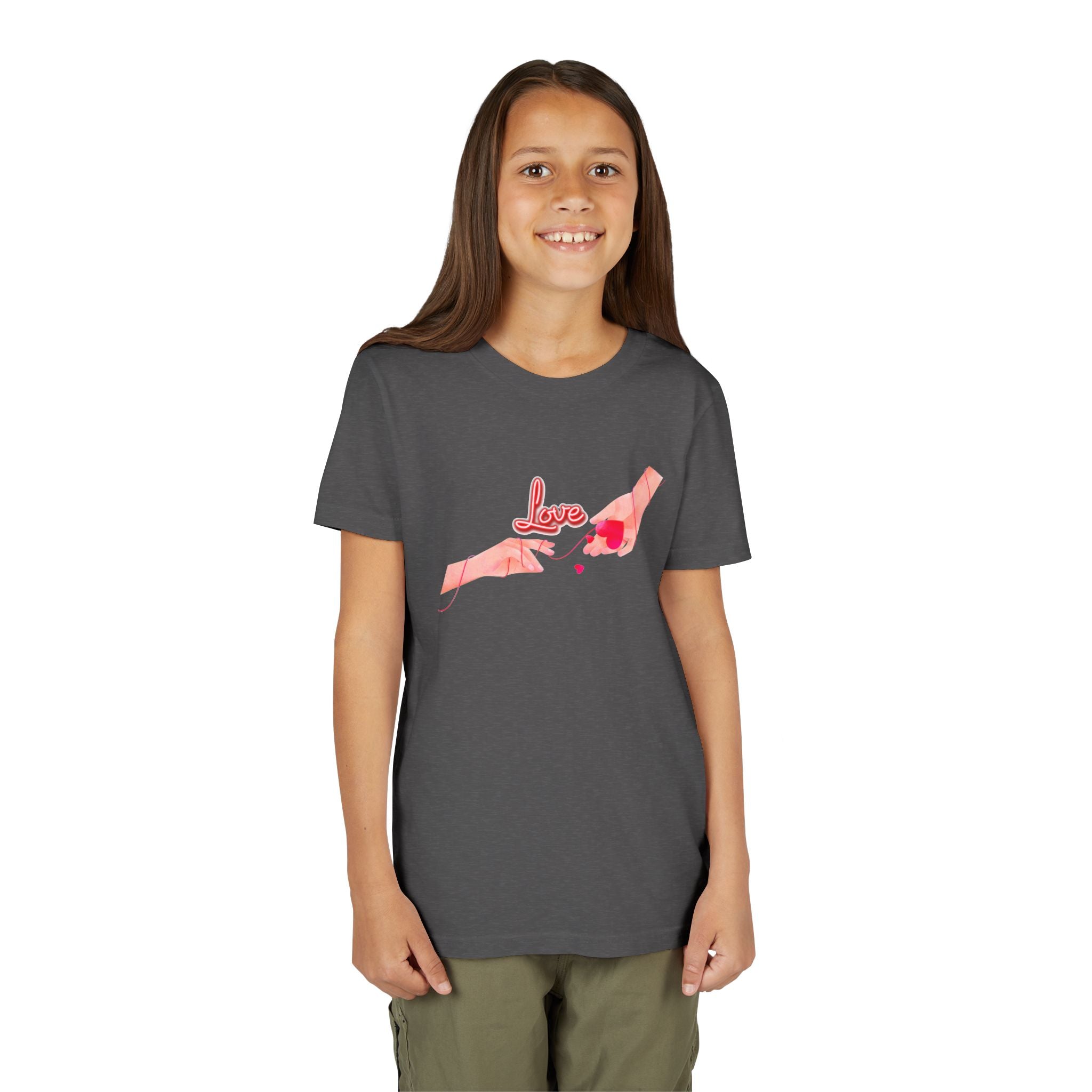 Youth Tee — Pink Hands Love Design (Valentine’s Day, Cute Kid Graphic)