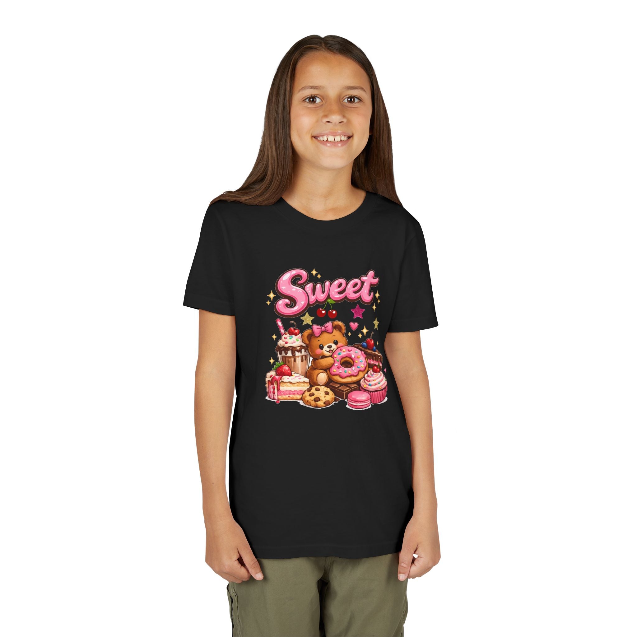 Youth Tee - "Sweet" Teddy Bear with Donuts & Desserts Kids Shirt