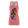Colorful Horse Racerback Dress, Born to Ride Dress, Horse Lover Gift, Equestrian Summer Dress, Rainbow Horse Graphic Dress, Women's Casual Tank Dress