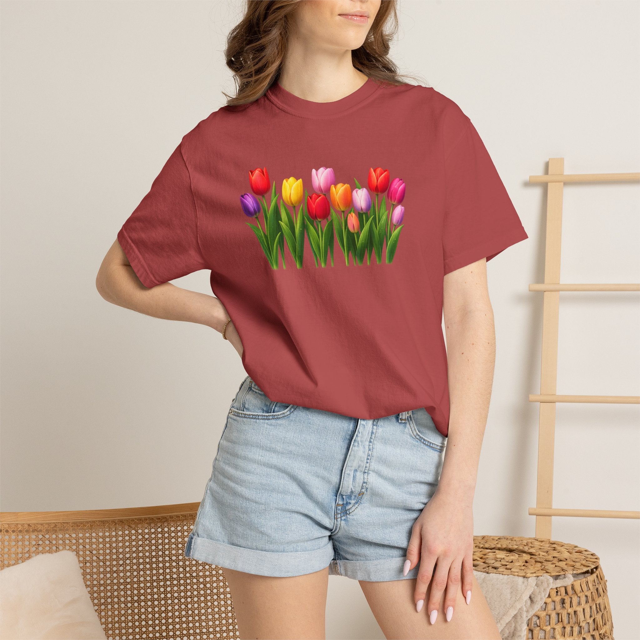 Colorful Tulip Shirt, Floral T-Shirt for Women, Botanical Graphic Tee, Spring Garden Shirt, Comfort Colors Tee