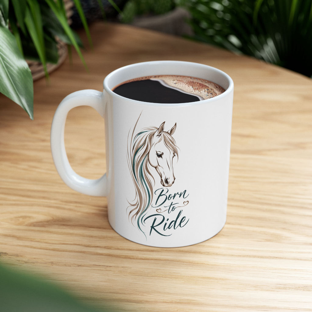 Ceramic Mug - 'Live a Beautiful Life' Floral Horse Coffee Cup (11oz, 15oz)