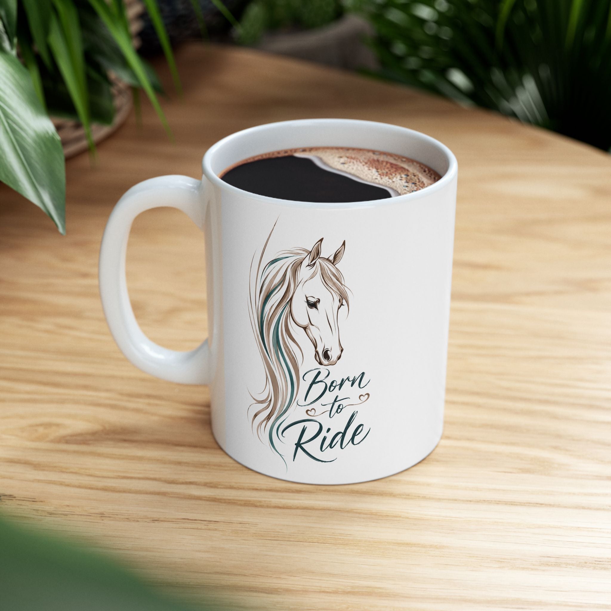 Ceramic Mug - 'Live a Beautiful Life' Floral Horse Coffee Cup (11oz, 15oz)