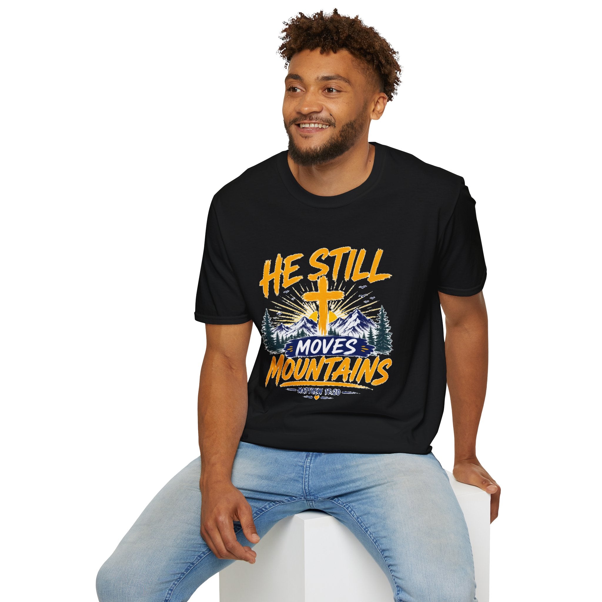 He Still Moves Mountains Shirt, Christian T-Shirt, Faith Cross Tee, Bible Verse Shirt, Religious Gift