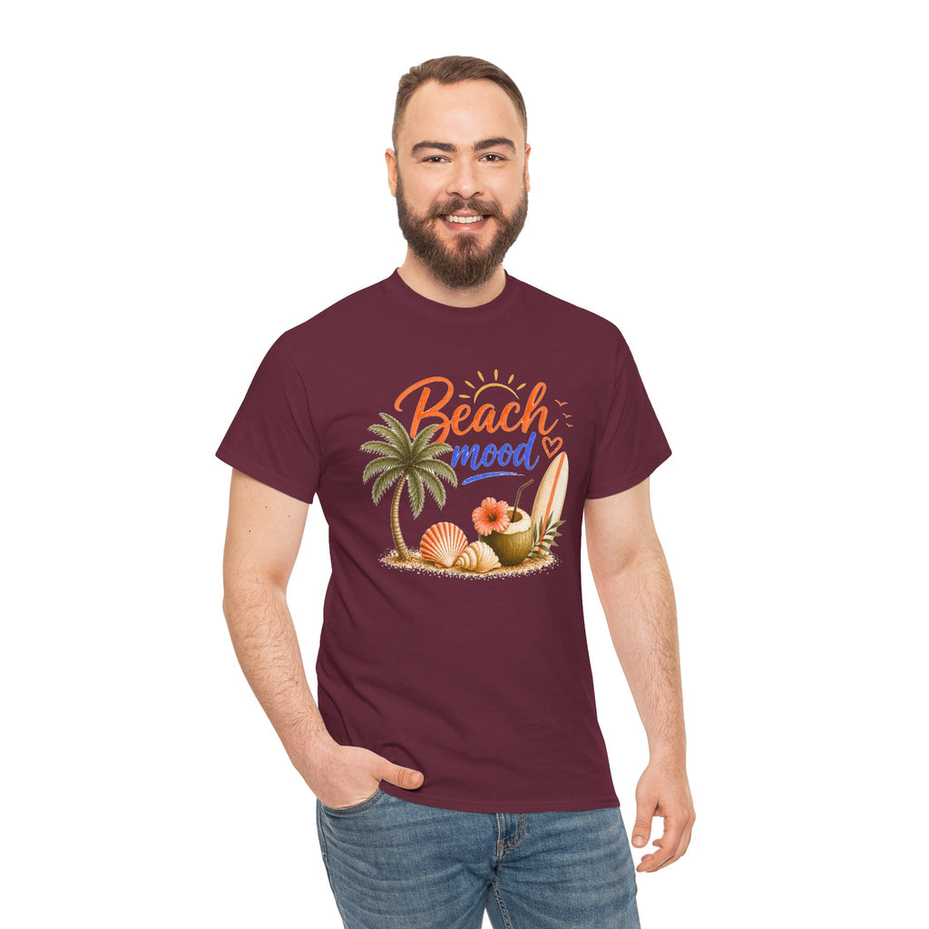 Beach Mood T-Shirt - Tropical Palm, Seashell Graphic Tee