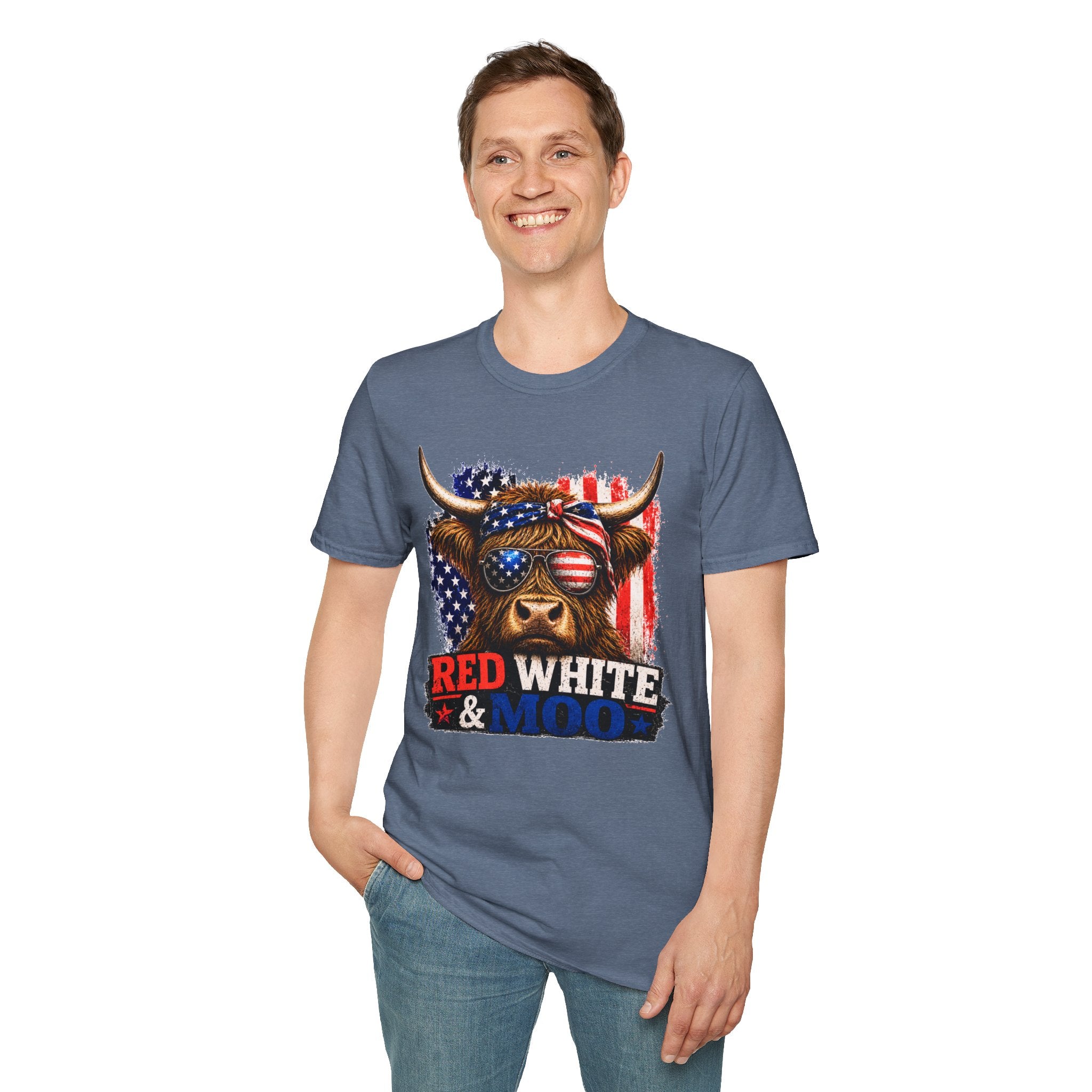 Patriotic Cow Graphic T-Shirt — "Red White & Moo" American Flag Tee