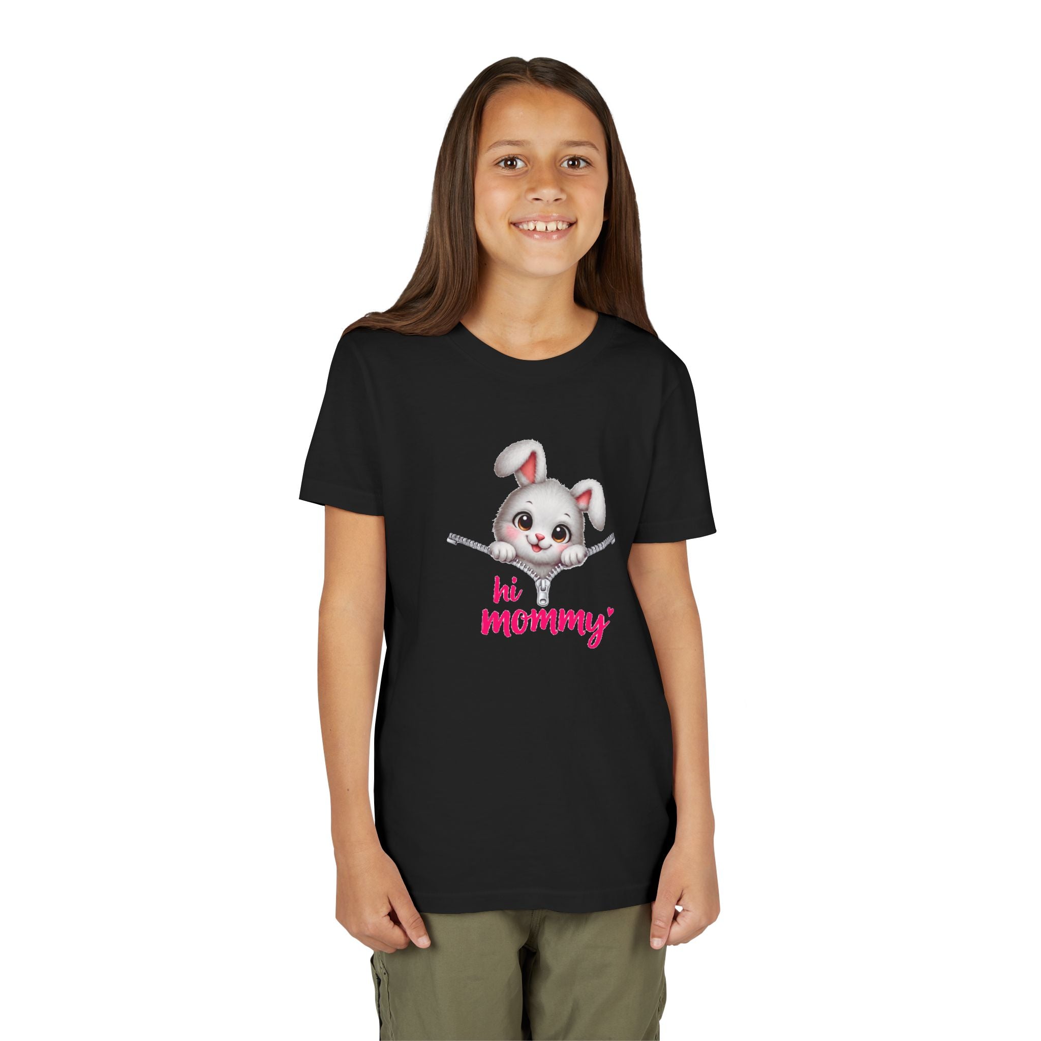 Cute Bunny Youth Shirt, Hi Mommy Kids Tee, Funny Rabbit Graphic T-Shirt, Cute Animal Lover Gift for Girls