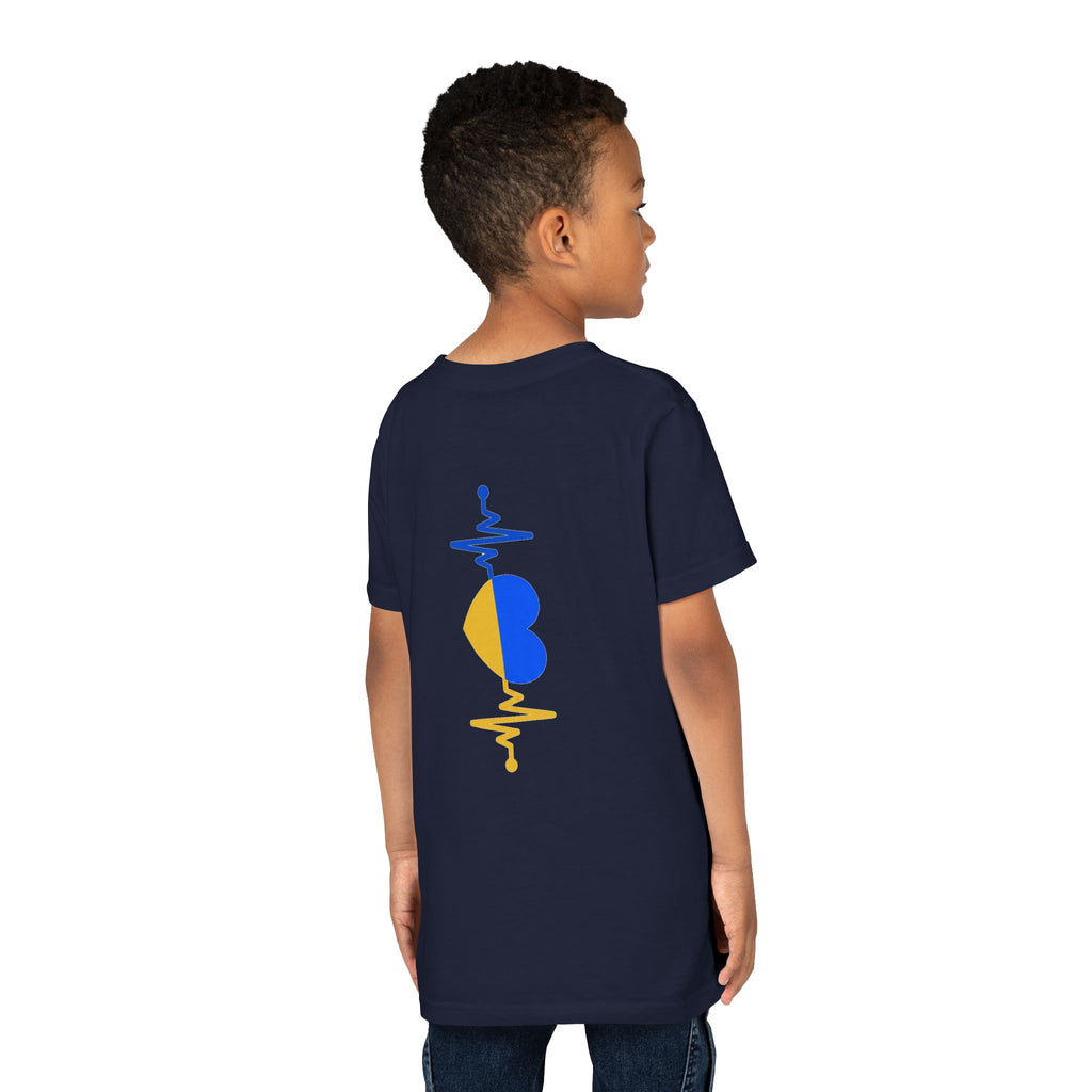 Love Ukraine Youth Tee — Blue & Yellow Heart Kids Shirt (Support Ukraine)