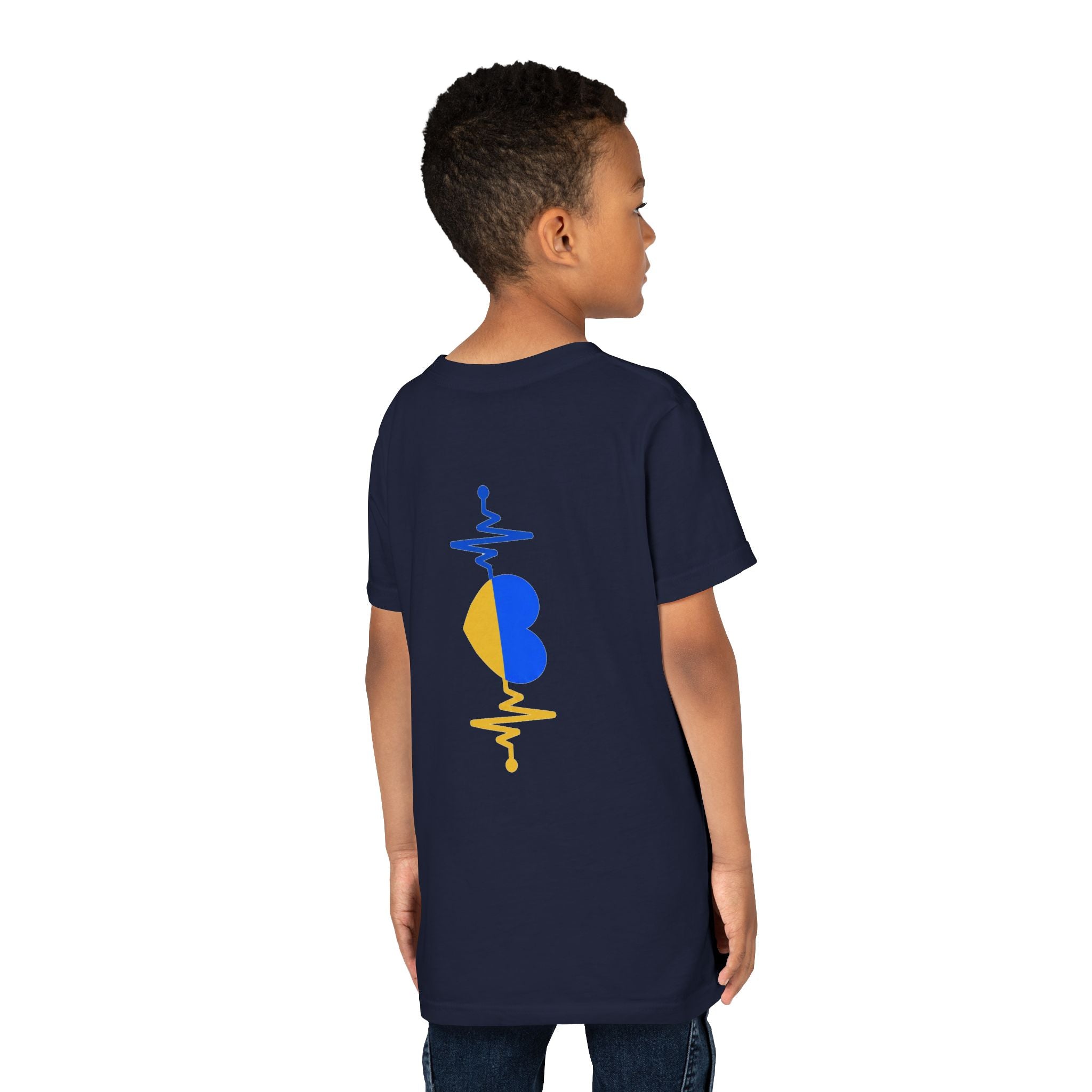 Love Ukraine Youth Tee — Blue & Yellow Heart Kids Shirt (Support Ukraine)
