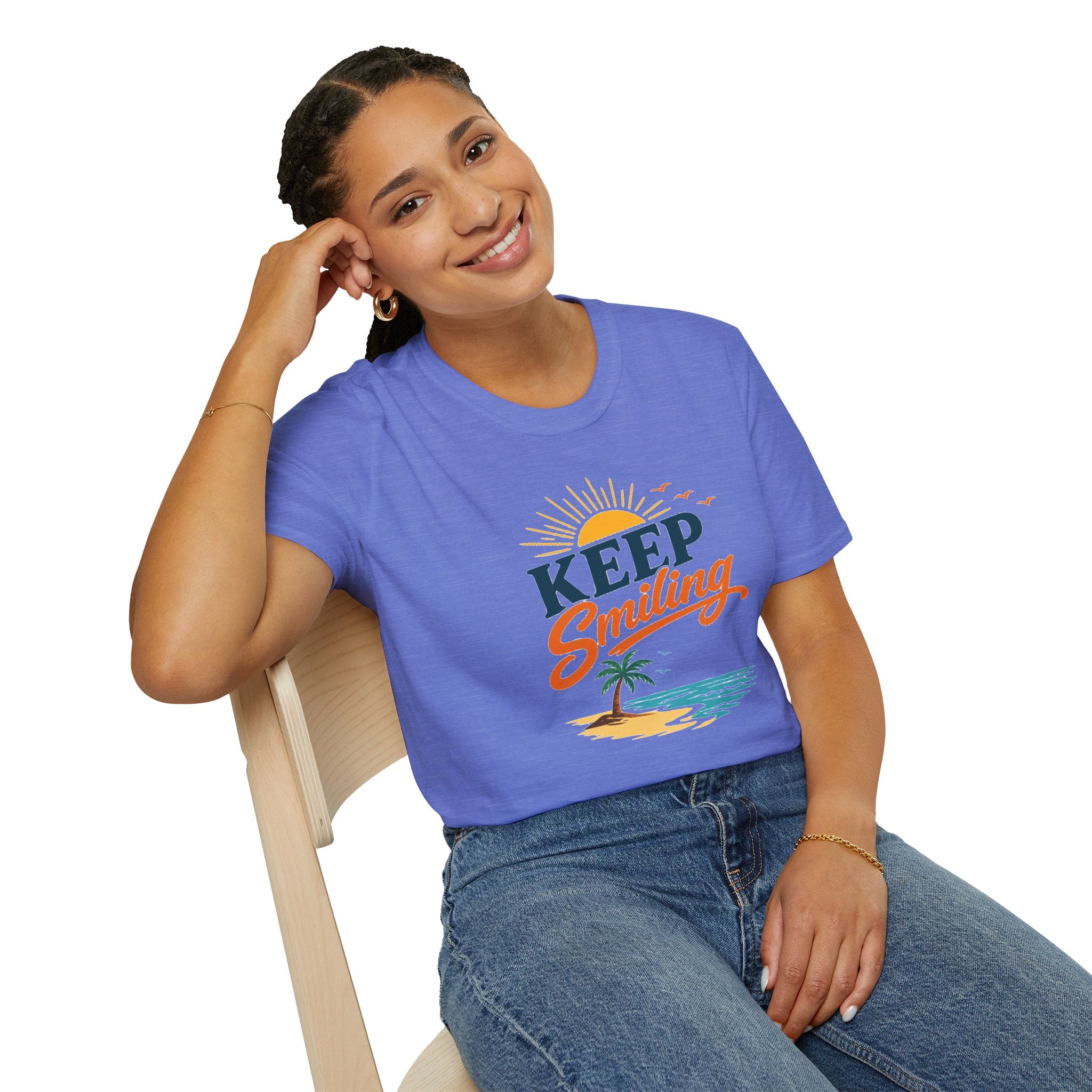Keep Smiling Beach T-Shirt – Retro Sunset Palm Tee