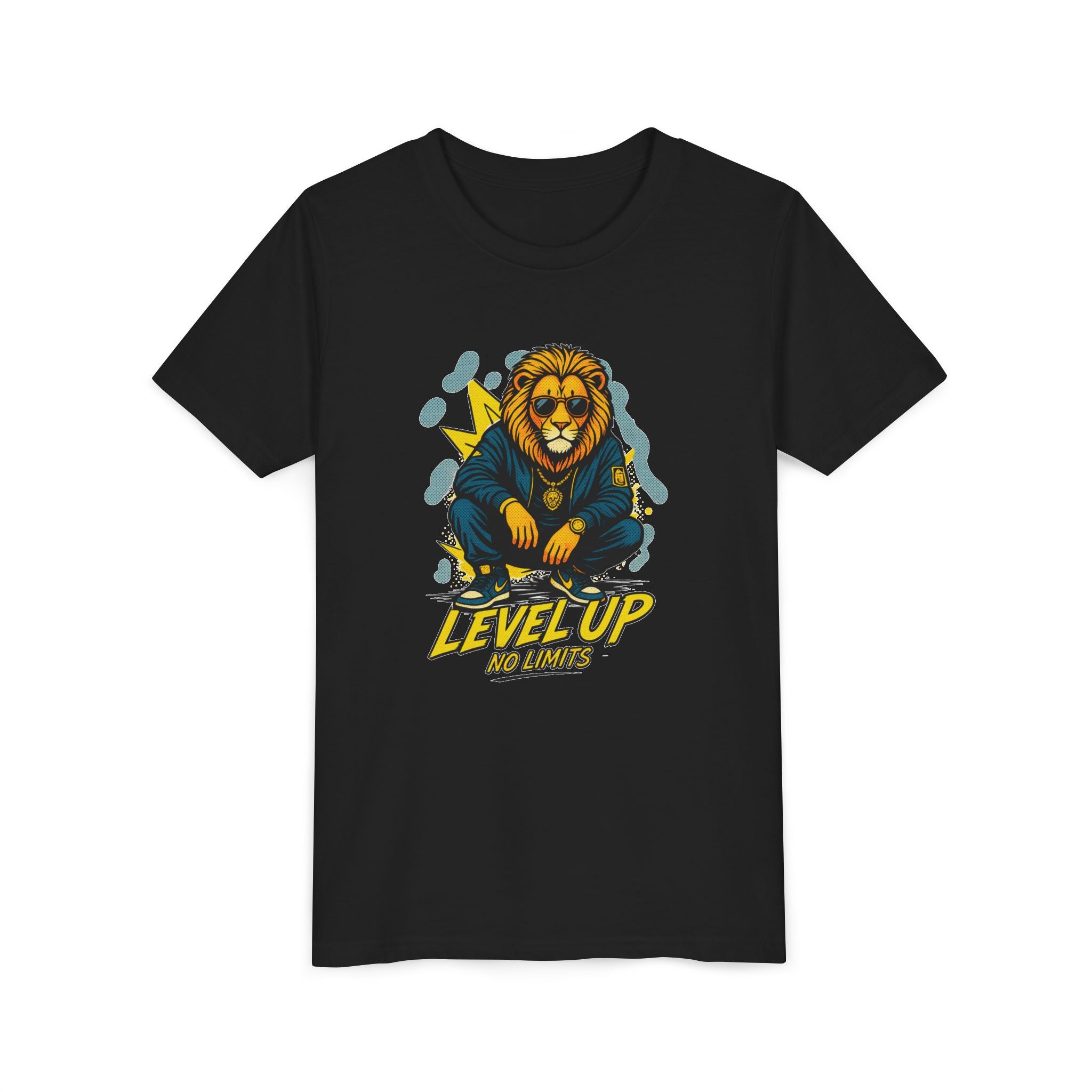 Youth Tee — 'Level Up No Limits' Lion Graphic Shirt