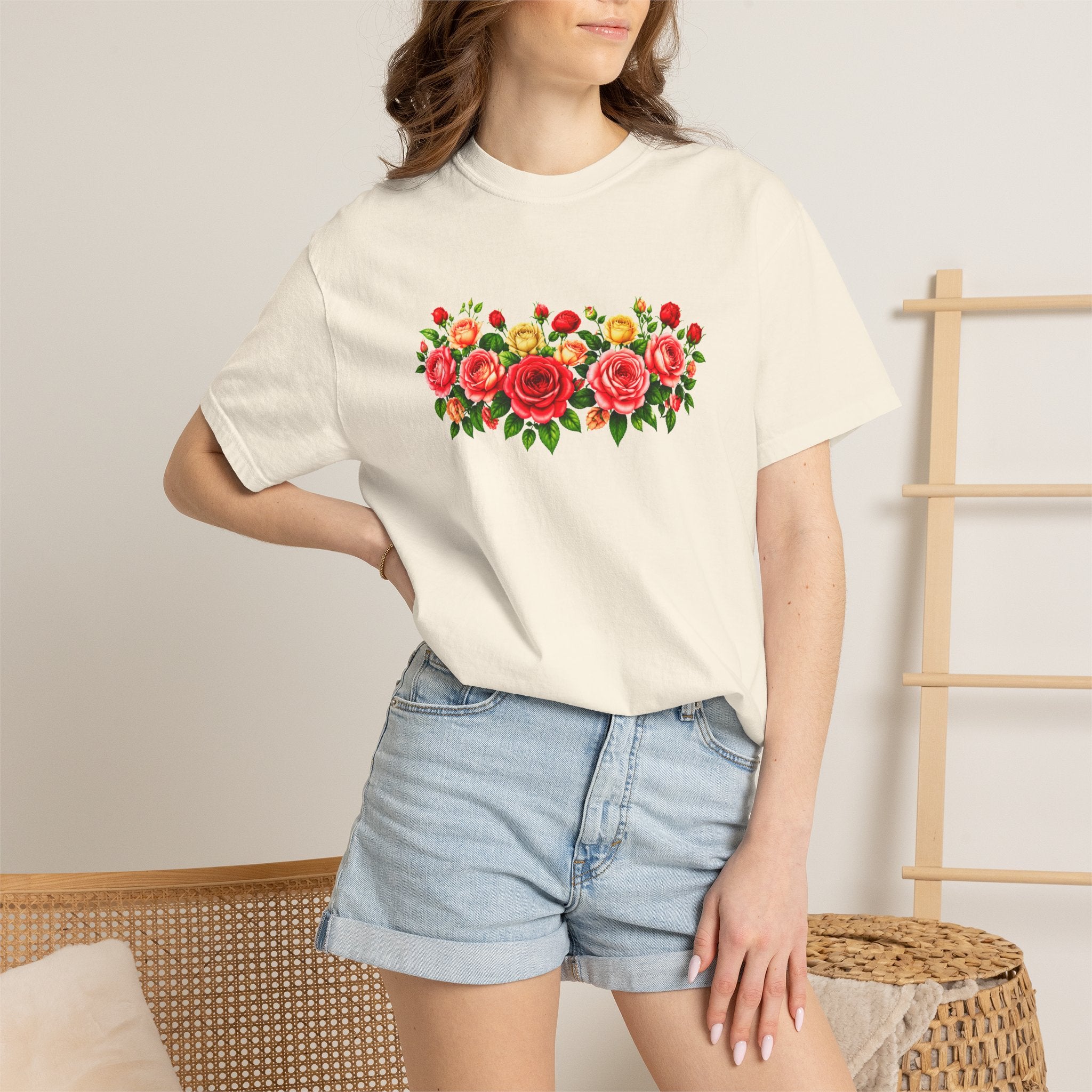 Colorful Floral T-Shirt for Women, Rose Flower Shirt, Botanical Graphic Tee, Cute Garden Shirt, Cottagecore Gift, Comfort Colors Tee