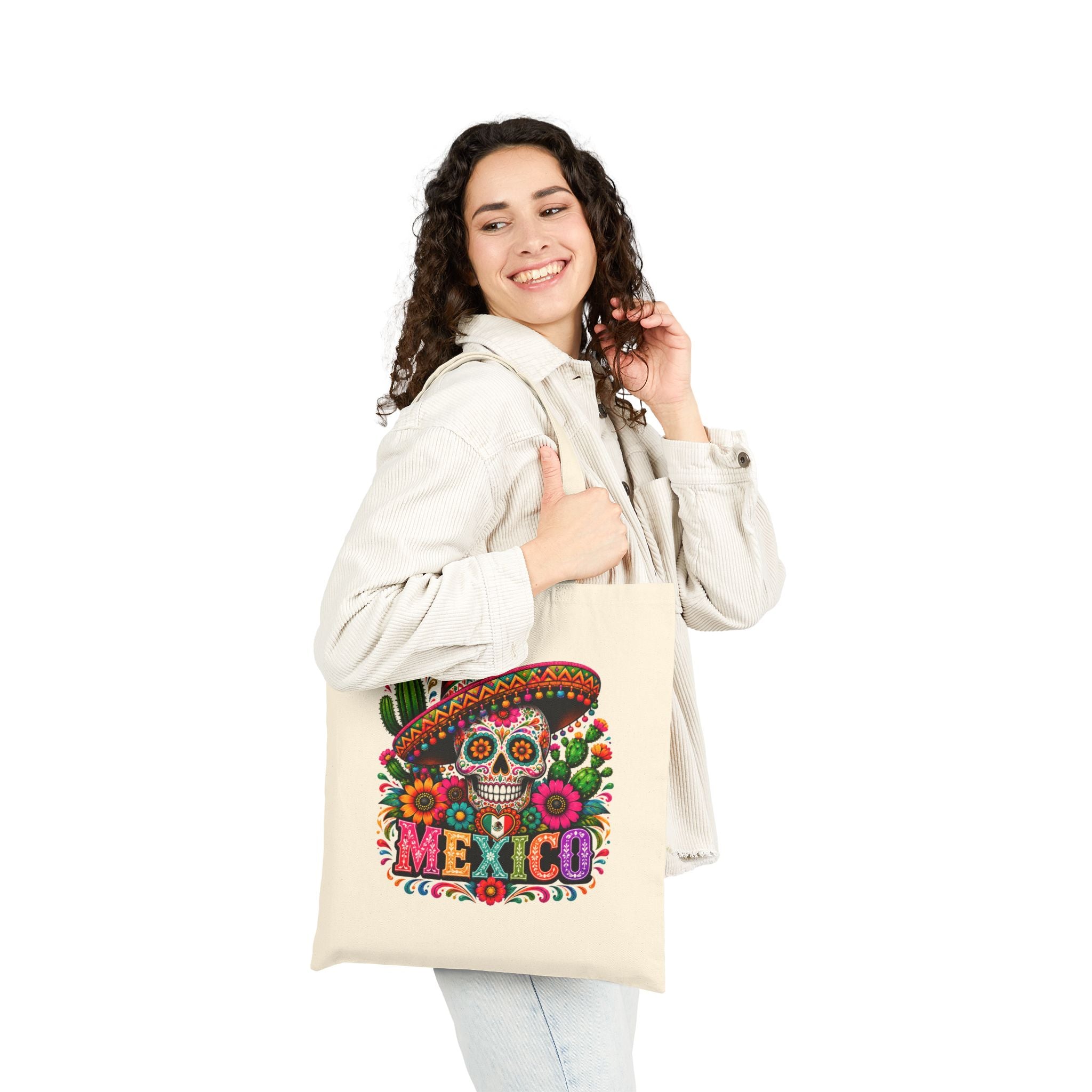 Tote Bag — Colorful Mexican Sugar Skull (Dia de los Muertos) Cotton Canvas Tote