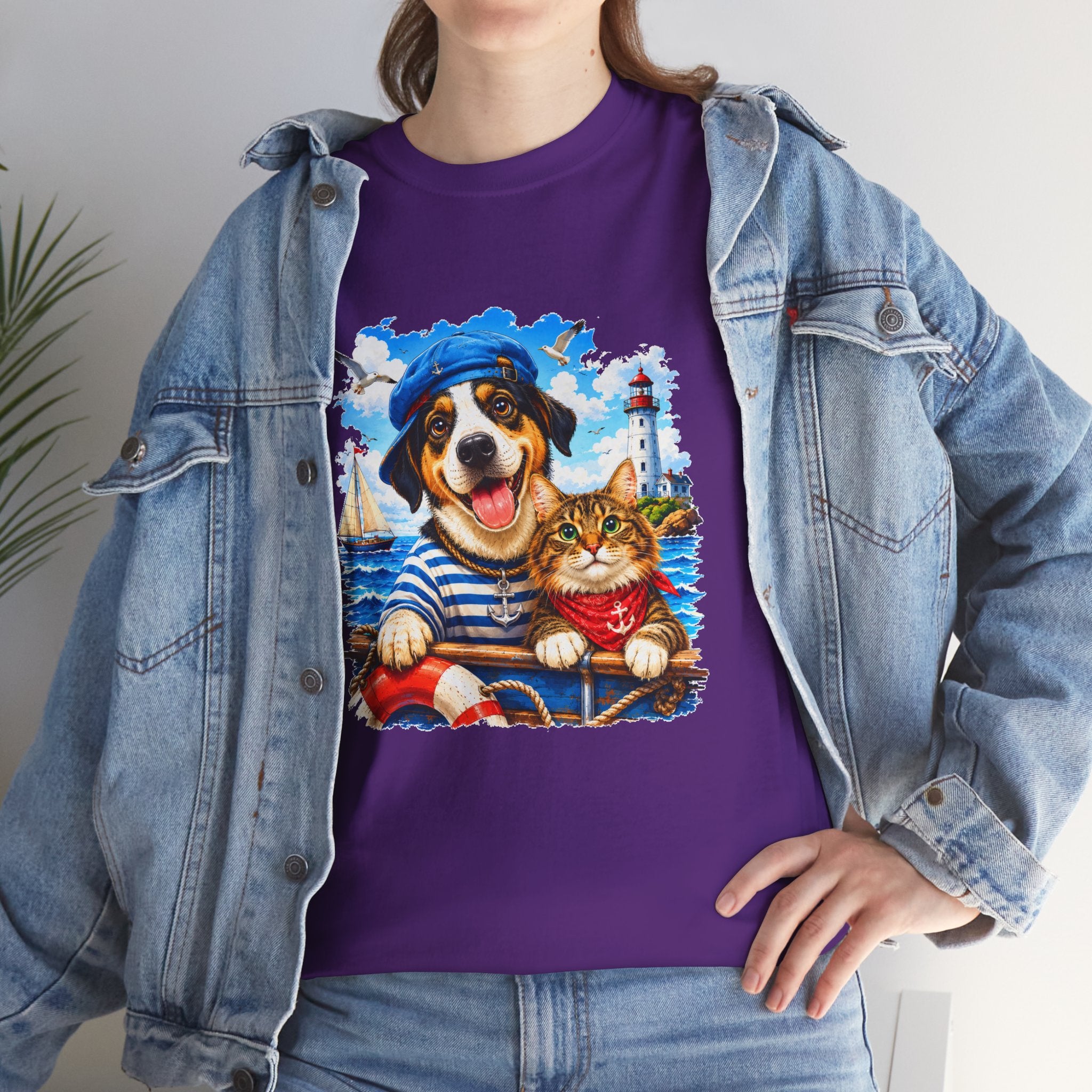 Nautical Dog & Cat T-Shirt | Sailor Pet Graphic Tee | Coastal Animal Lover Shirt | Beach Dog Cat Gift